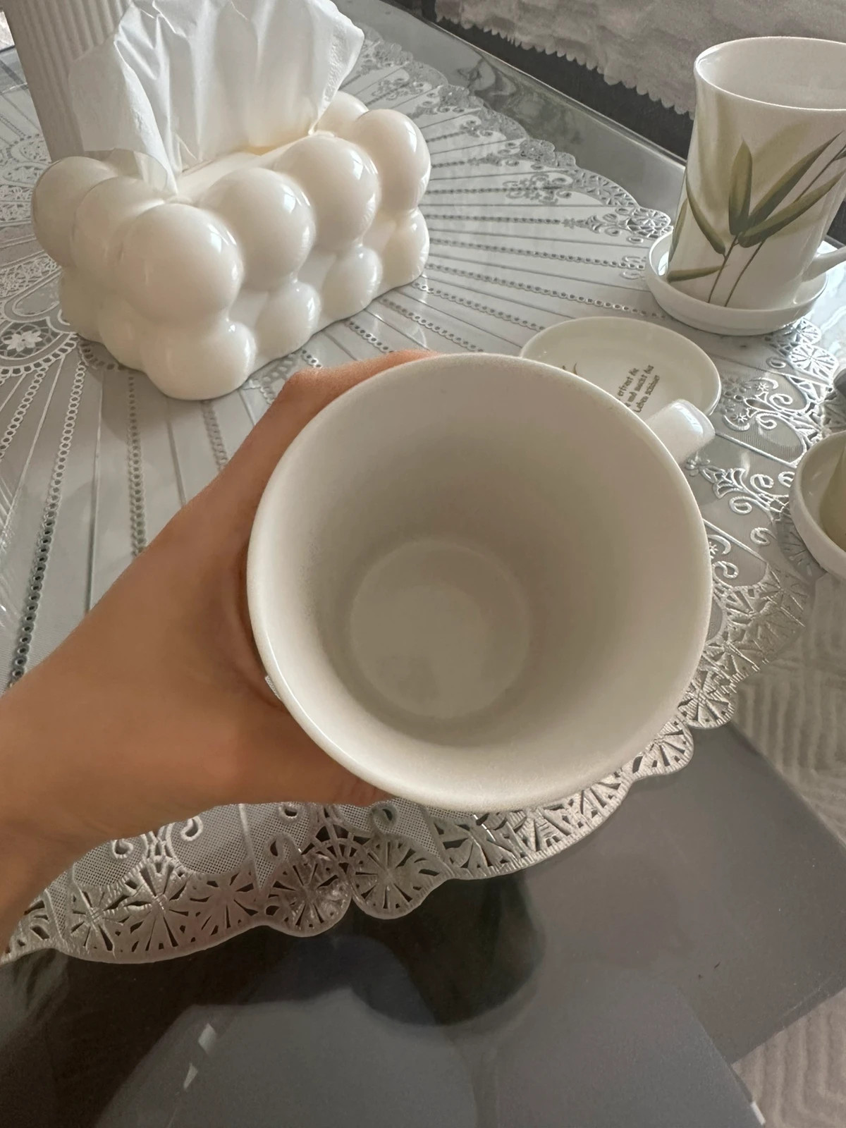 4 Teetassen mit Untersetzern – Stoff 4
