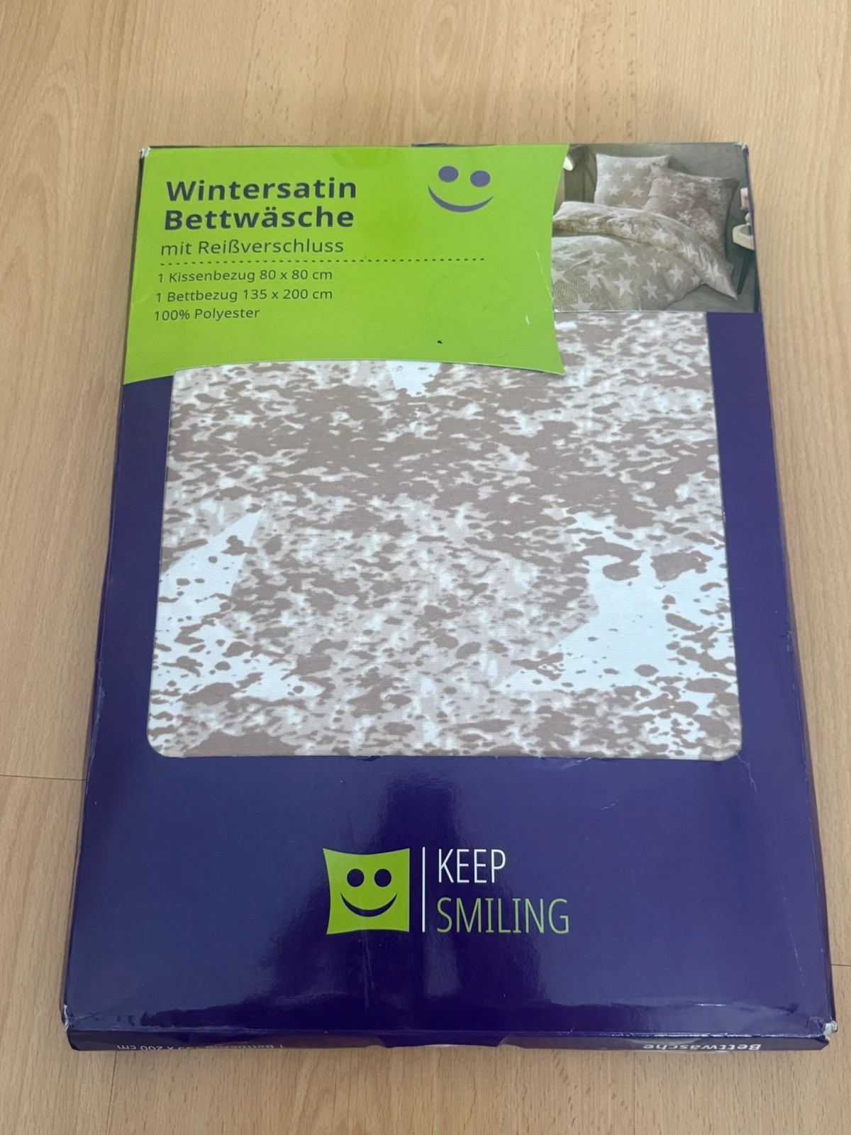 Neue Wintersatin Bettwäsche – keep smiling – taille Simple (135-150 cm x 200-220 cm)