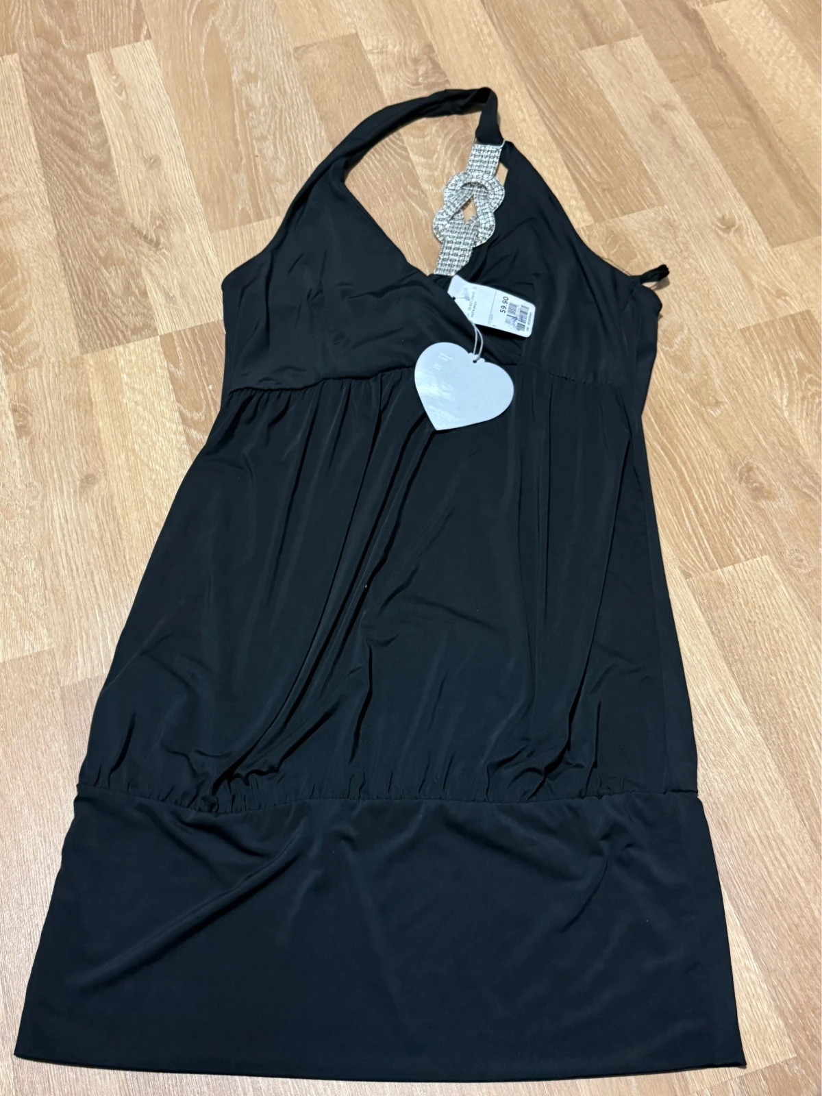Schwarzes Neckholder-Kleid mit Strass-Detail – Michele – taille S / 36 / 8 2