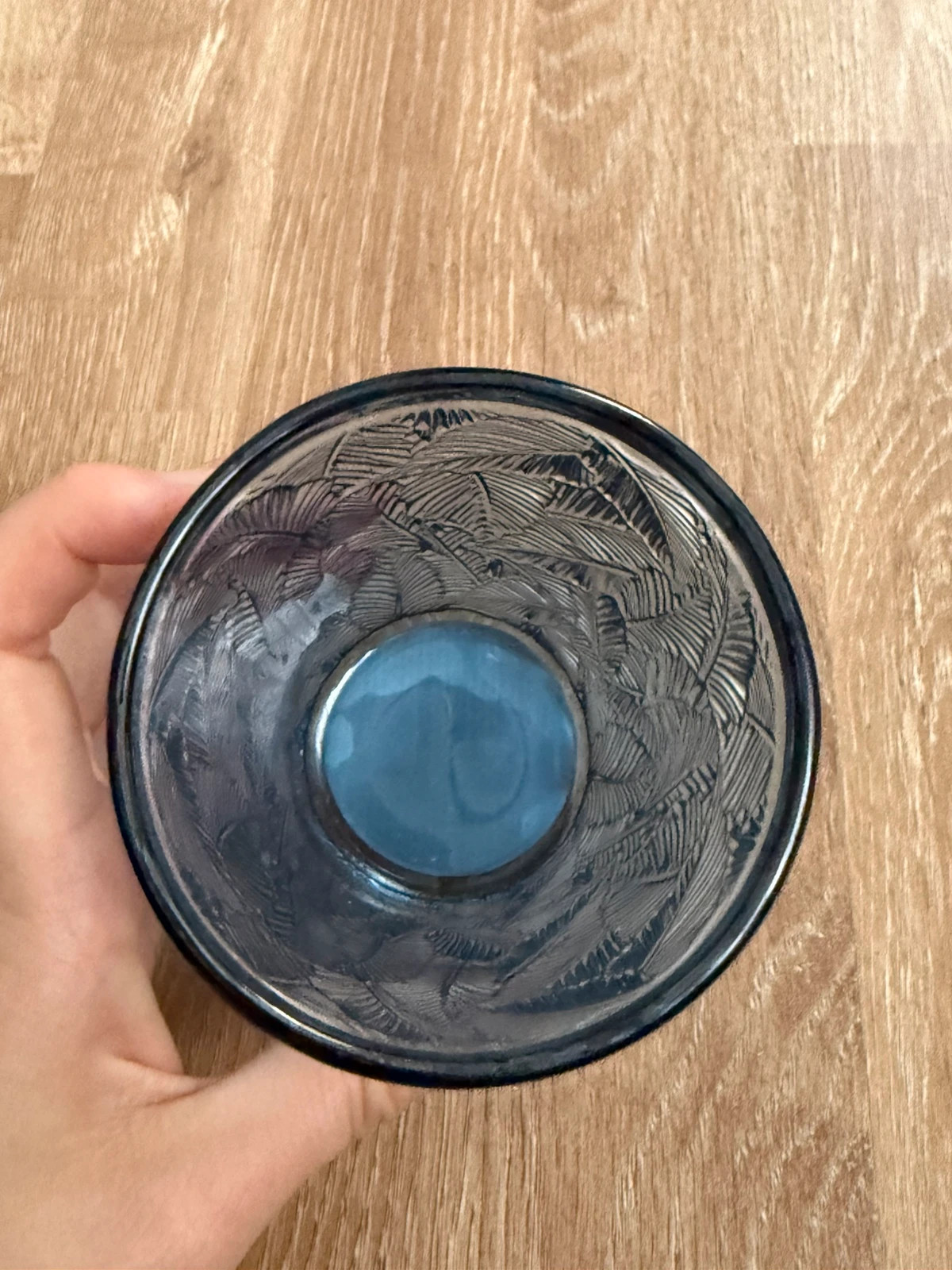 Blaues Trinkglas 250 ml mit Blattmuster – Woolworth 2