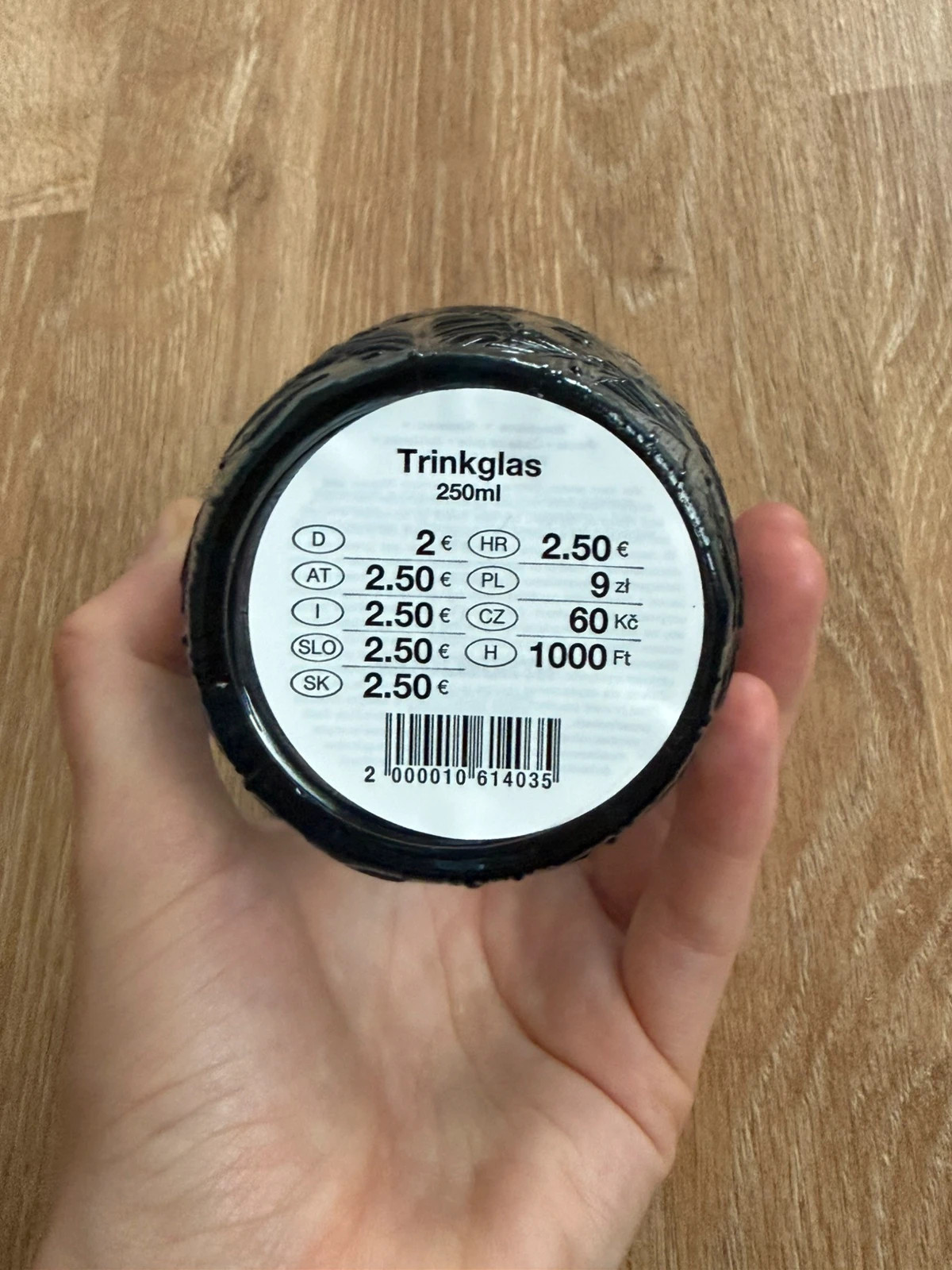 Blaues Trinkglas 250 ml mit Blattmuster – Woolworth 3