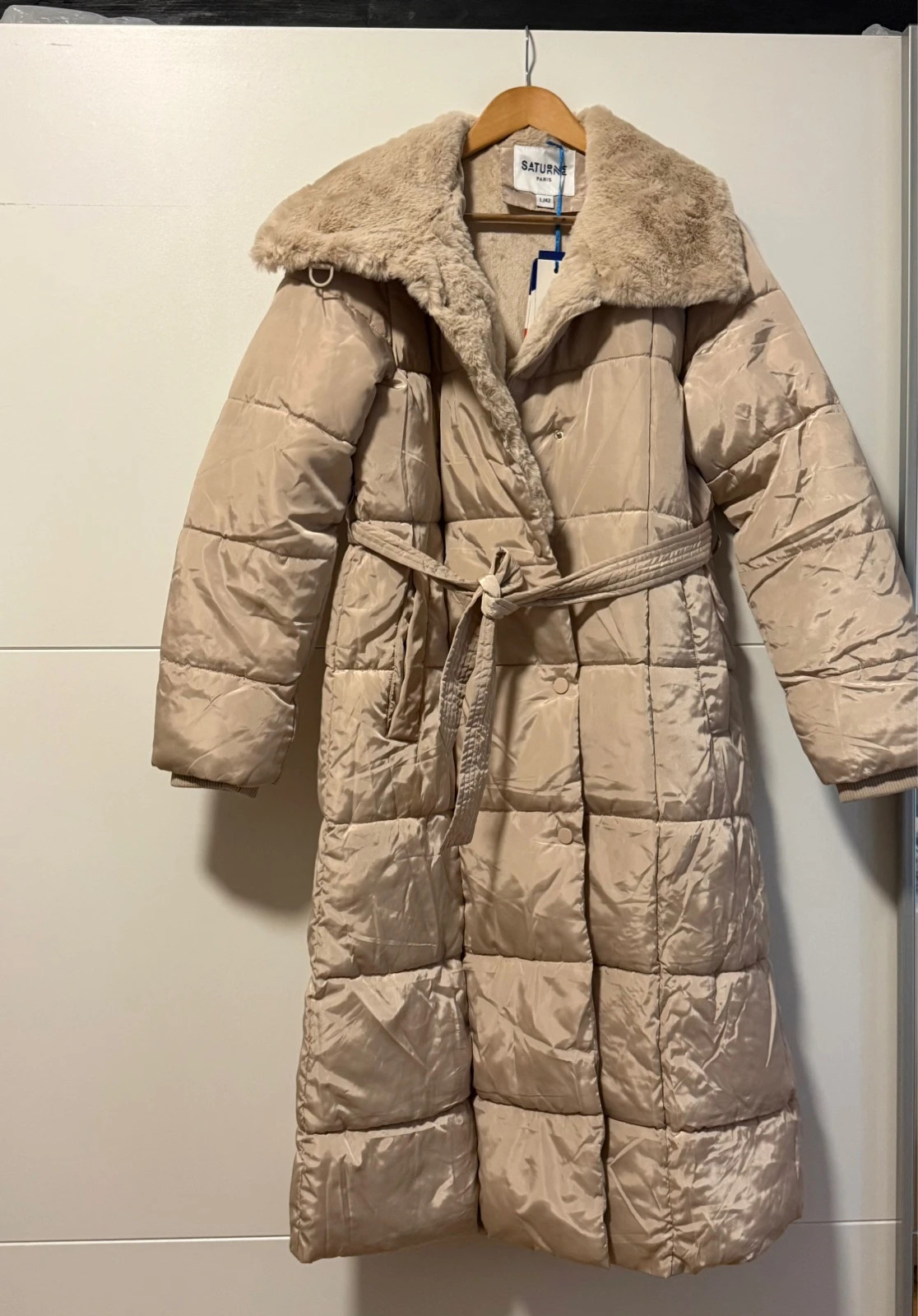 Lange beige Winterjacke mit Teddykragen – SATURNE – taille XL / 42 / 14 2