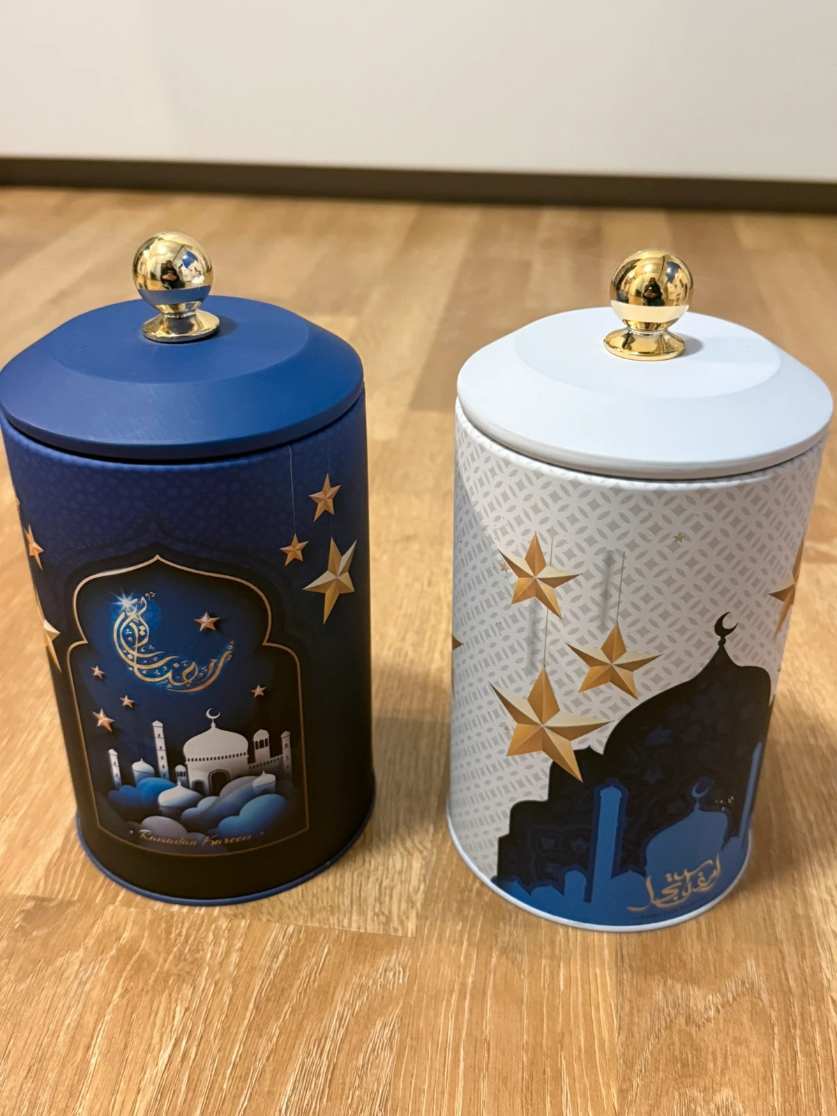 2x dekorative Metalldosen mit Deckel (Ramadan)