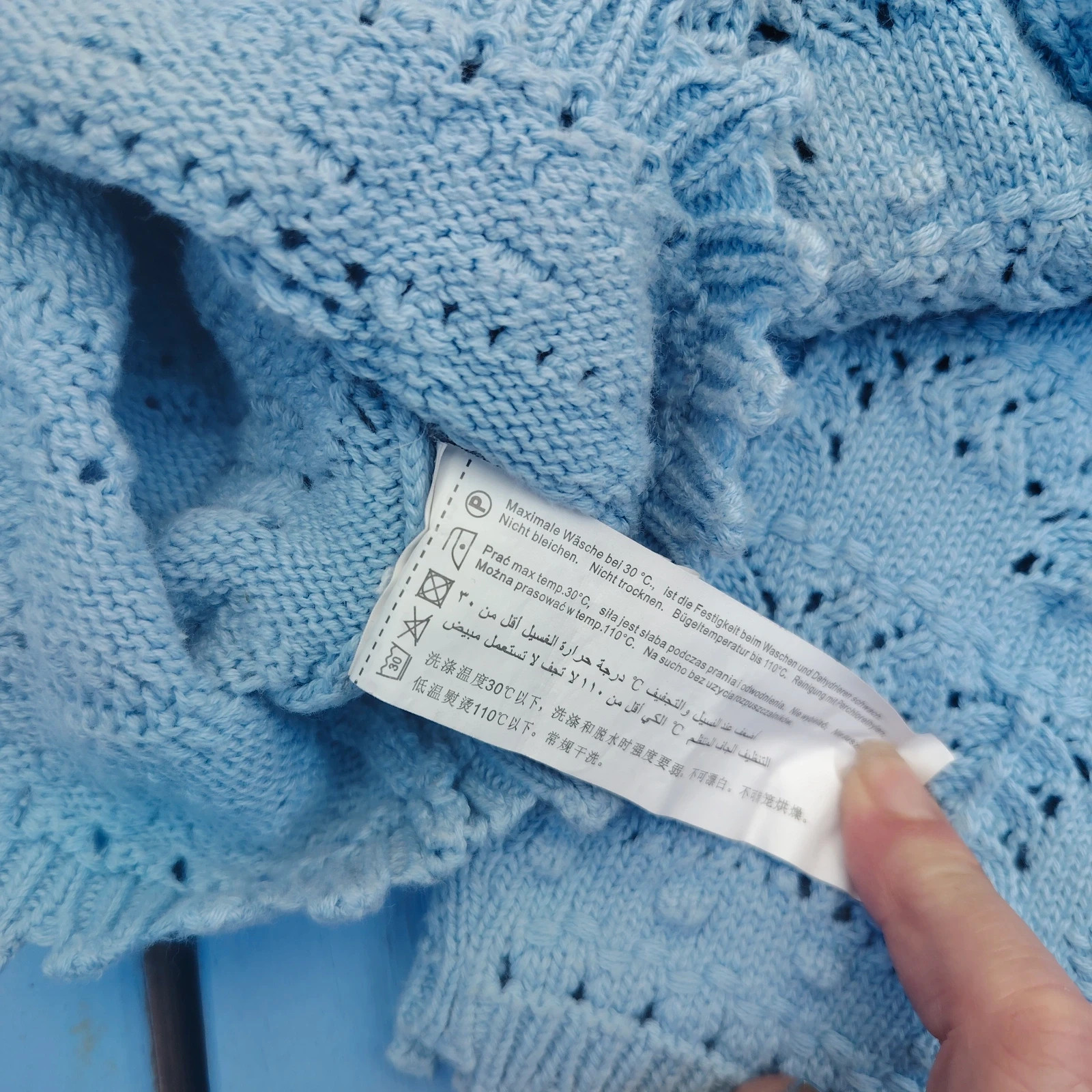 Vintage Cardigan court bleu ciel ajouré Sweewë Taille M (Boutons bijoux) – Sweewë – taille M / 38 / 10 4