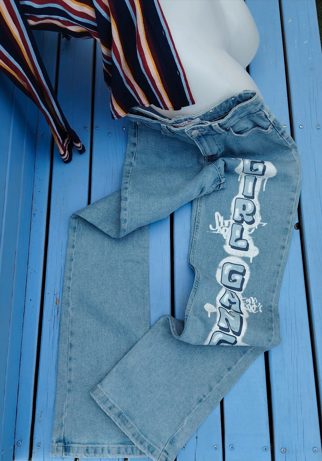 Jean droit "Girl Gang" Jennyfer - Bleu clair - Taille 34 XS/24 US