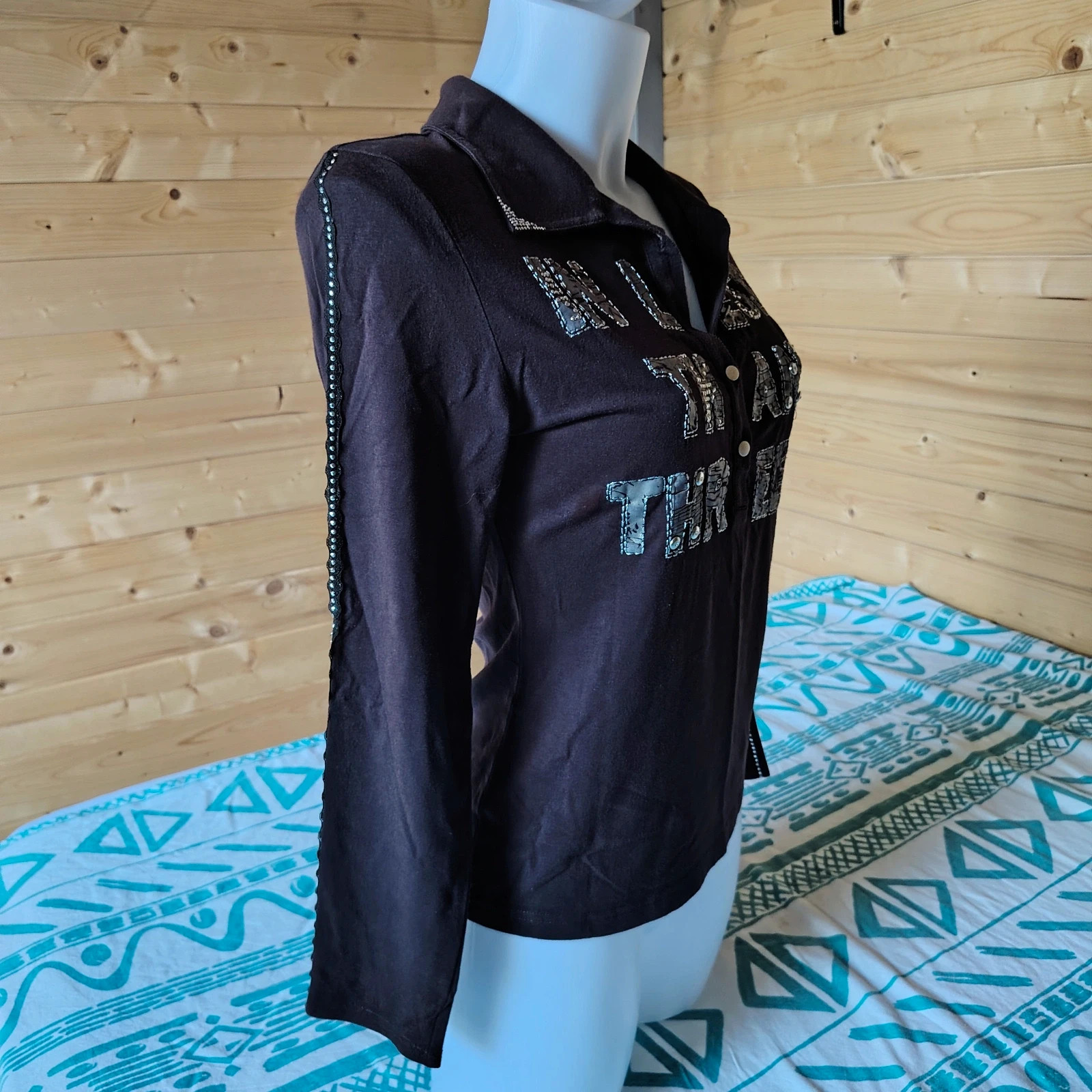 Haut manches longues marron à message brillant – Bagutti – taille M / 38 / 10 5