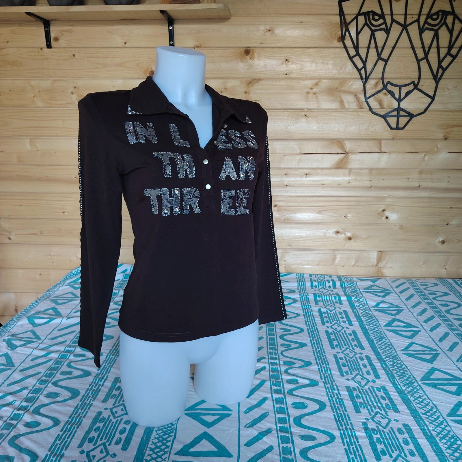 Haut manches longues marron à message brillant – Bagutti – taille M / 38 / 10 3