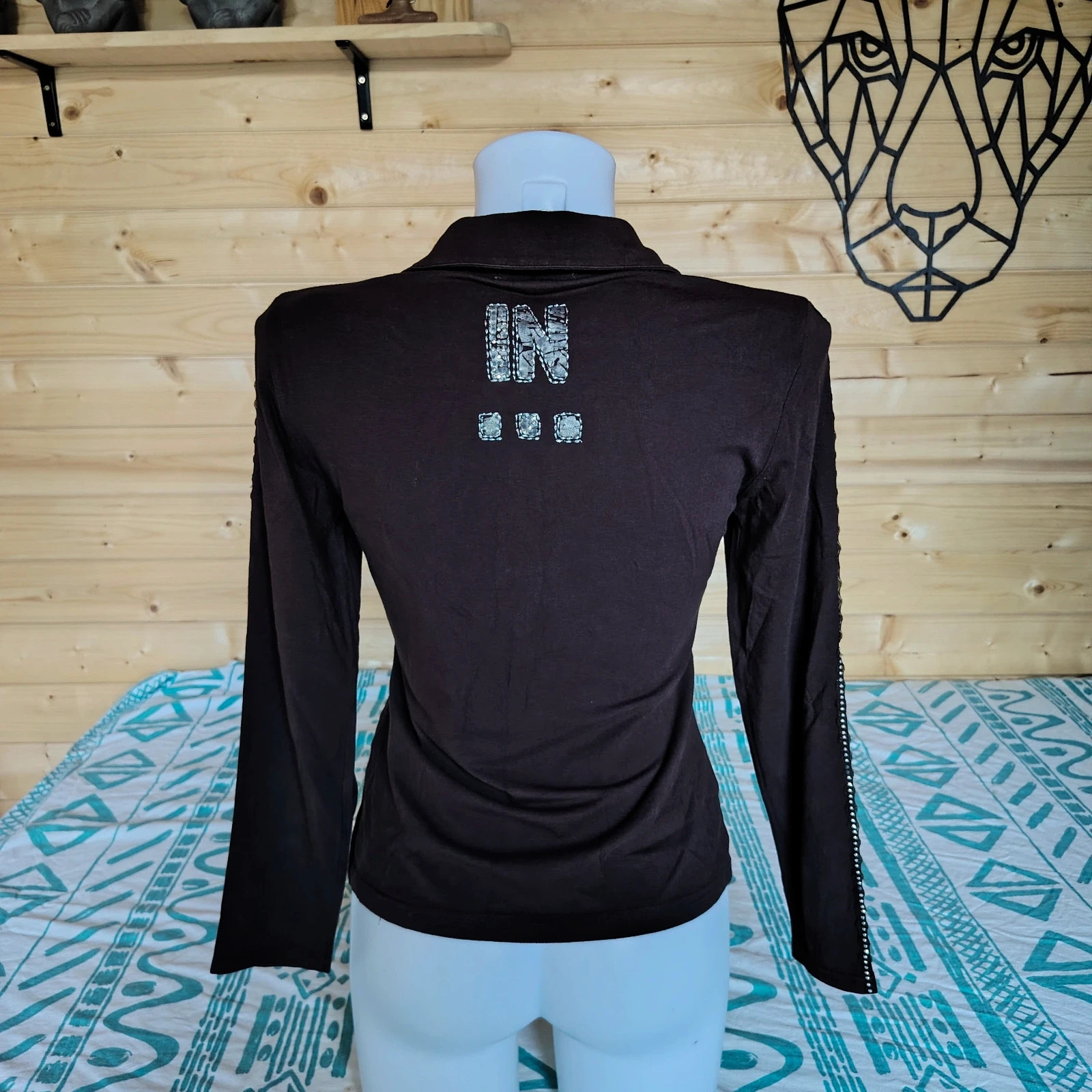 Haut manches longues marron à message brillant – Bagutti – taille M / 38 / 10 4