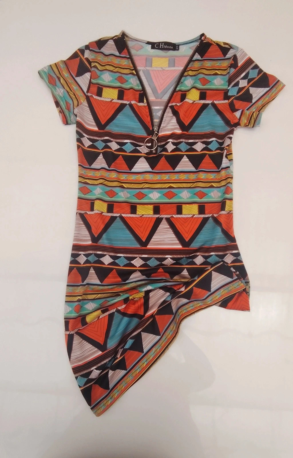 Y2k Robe d’été ethnique CH Mode – Col zippé ajustable – Look bohème chic - S/M – CH Mode – taille S / 36 / 8 2