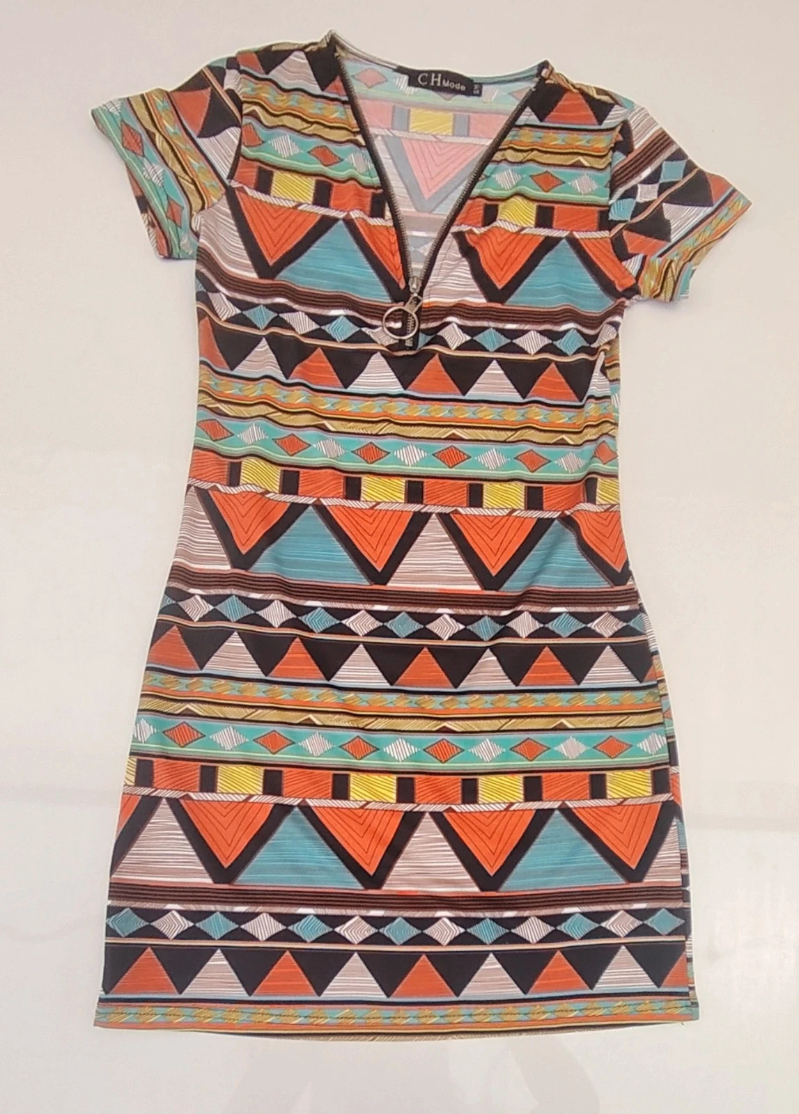 Y2k Robe d’été ethnique CH Mode – Col zippé ajustable – Look bohème chic - S/M – CH Mode – taille S / 36 / 8 3