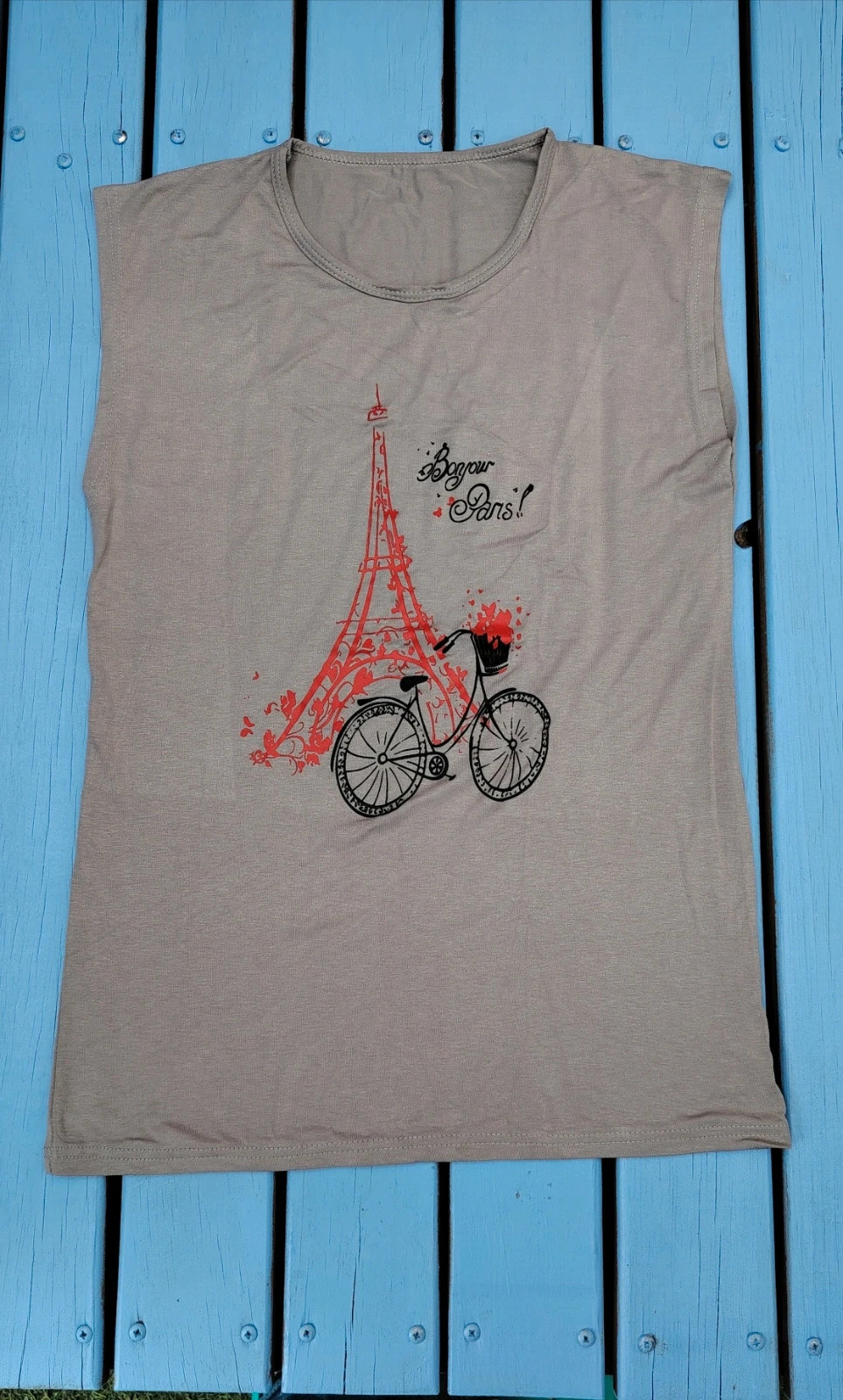 Y2k T-shirt sans manche "Bonjour Paris" imprimé Tour Eiffel – Taille M – Vintage Dressing – taille S / 36 / 8 3