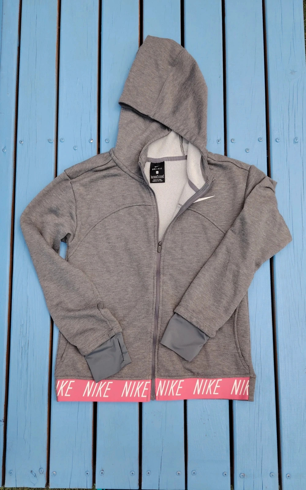 Y2k - Sweat zippé Nike gris / bande rose Y2K - Taille 146/156 cm 12/13 a – Nike – taille XS / 34 / 6 3