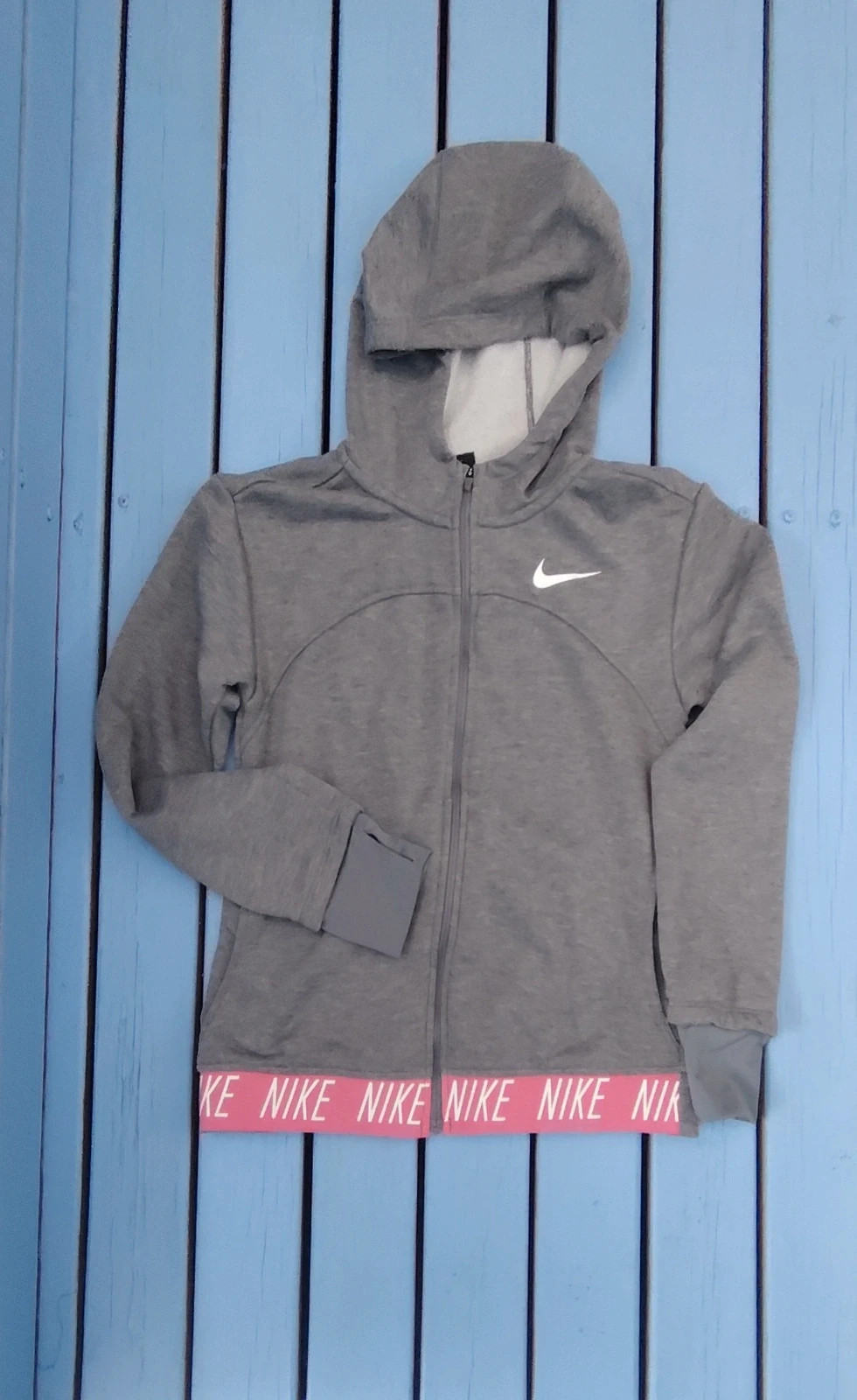 Y2k - Sweat zippé Nike gris / bande rose Y2K - Taille 146/156 cm 12/13 a – Nike – taille XS / 34 / 6