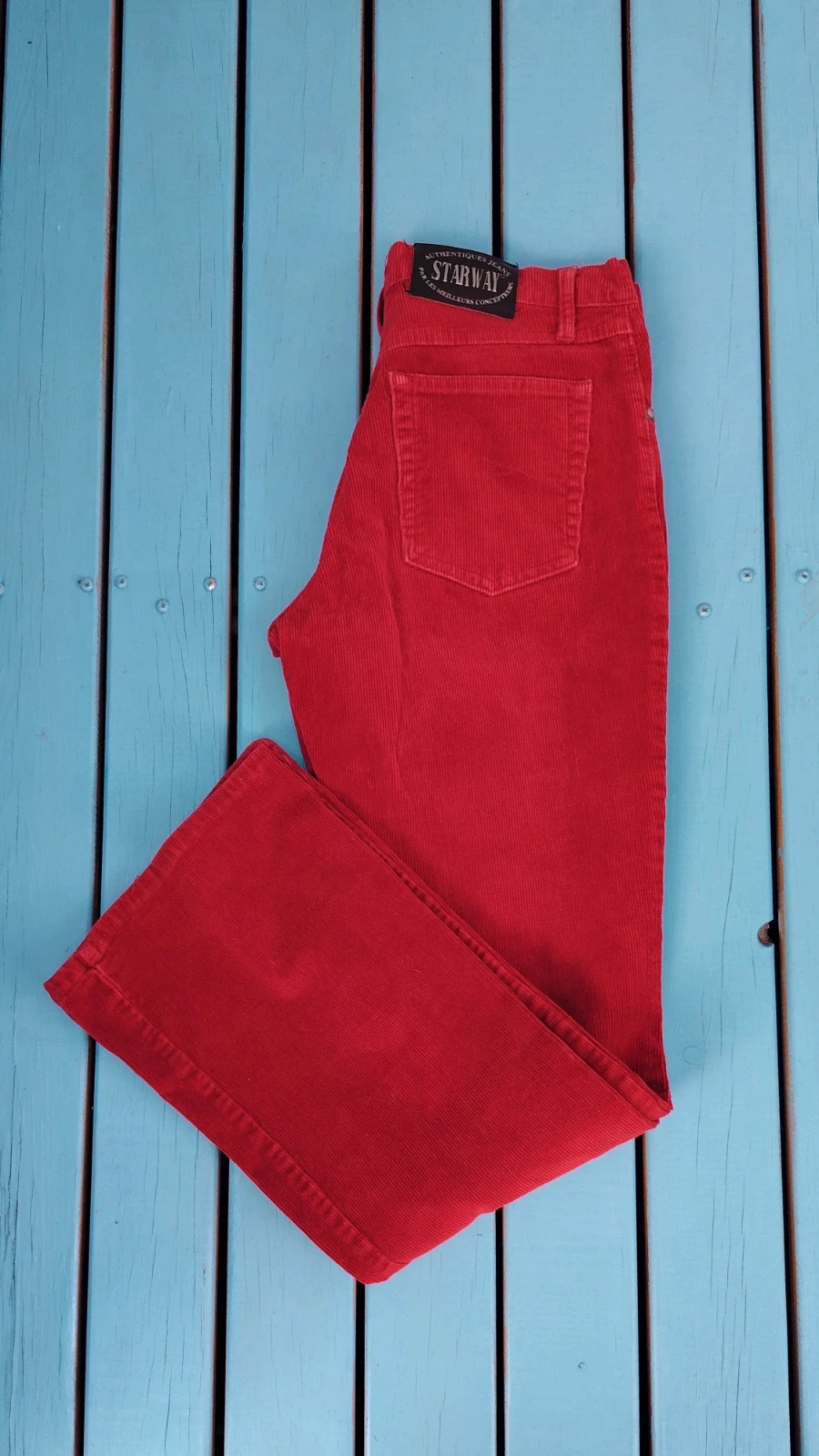 Pantalon patte d’eph rouge en velours côtelé Starway – Véritable Vintage 80s 90s – Starway – taille S / 36 / 8 3