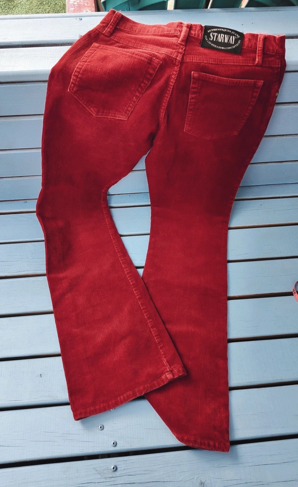 Pantalon patte d’eph rouge en velours côtelé Starway – Véritable Vintage 80s 90s – Starway – taille S / 36 / 8 5