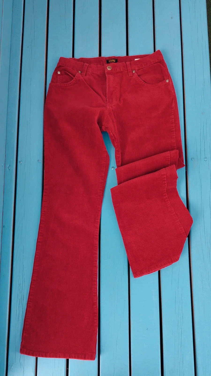 Pantalon patte d’eph rouge en velours côtelé Starway – Véritable Vintage 80s 90s – Starway – taille S / 36 / 8 2