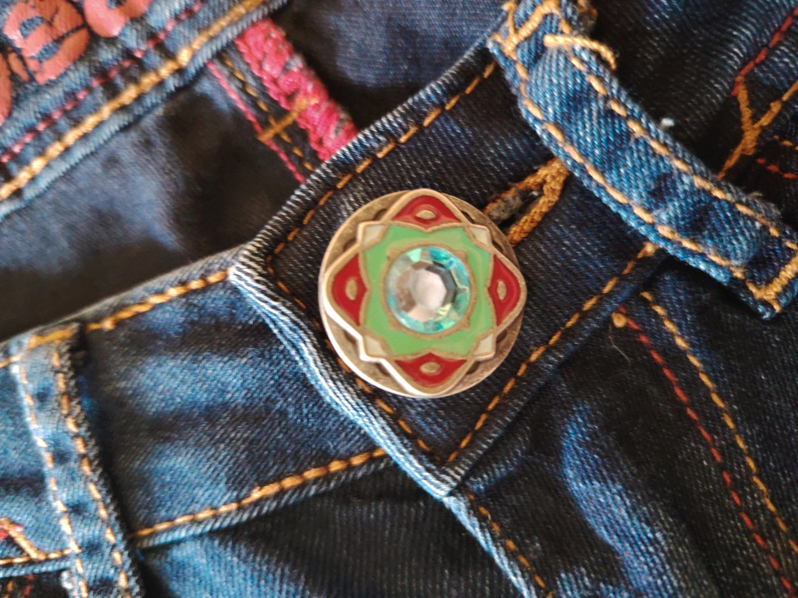 Y2k vintage Jean Skinny Desigual – Détails Brodés et Bouton Bijou – Taille 36/38 – Desigual – taille S / 36 / 8 5