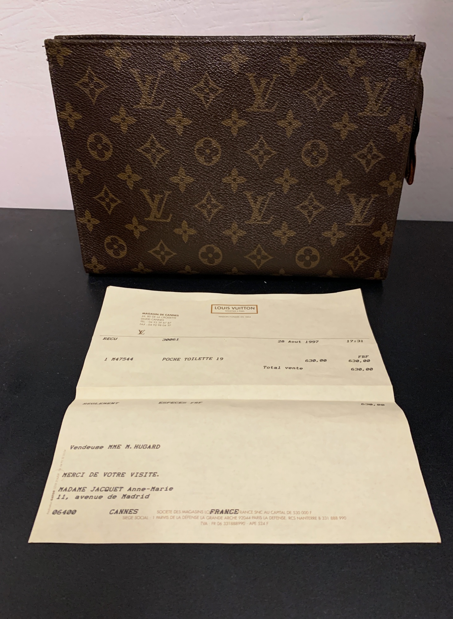 Louis Vuitton Pochette Toilette 19 Vintage Monogram + facture 1997
