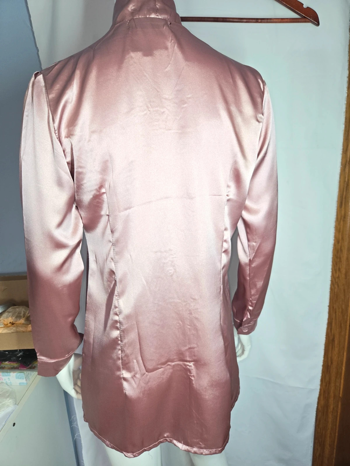 Blusa / Vestido camisero de satén rosa con lazo L/ XL – Moda Europea – taille L / 40 / 12 3