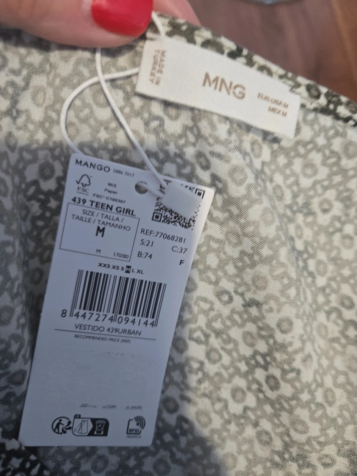 Vestido corto estampado fruncido Mango (Talla M) – mango teen – taille M / 38 / 10 5