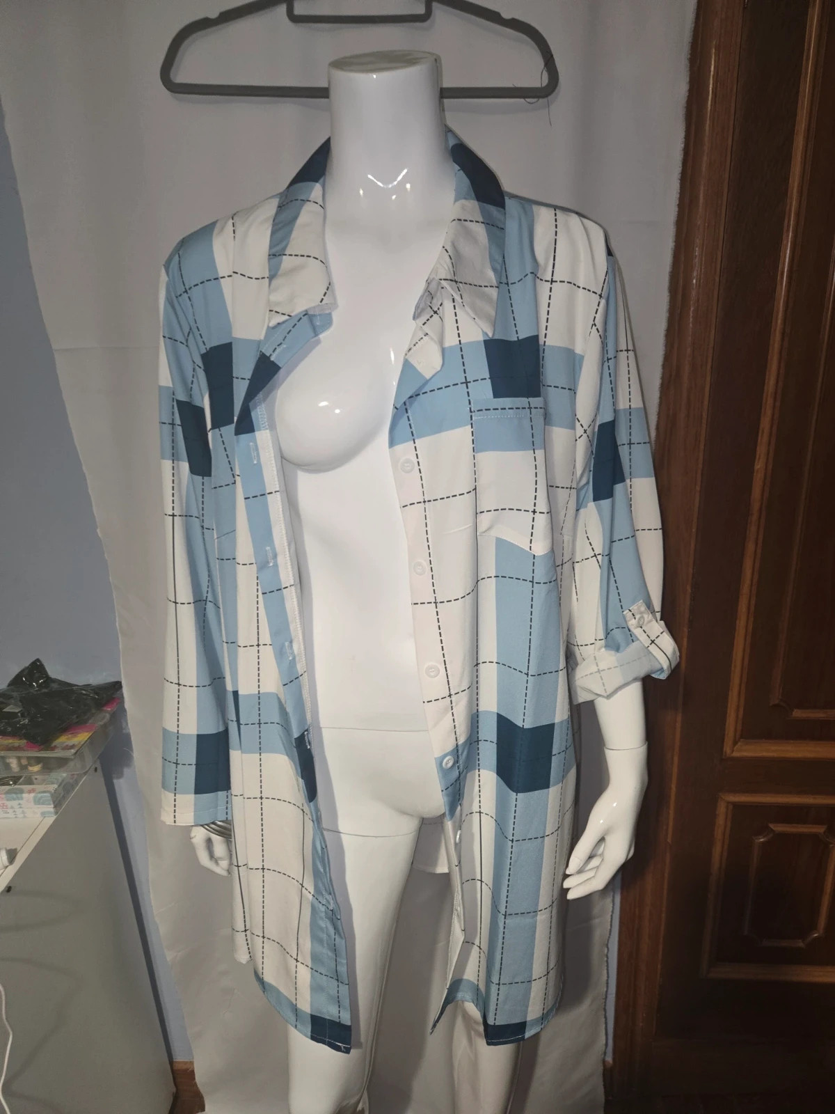 Camisa larga de cuadros azul y blanca (Talla 3XL) – Local – taille XXXL / 46 / 18 2