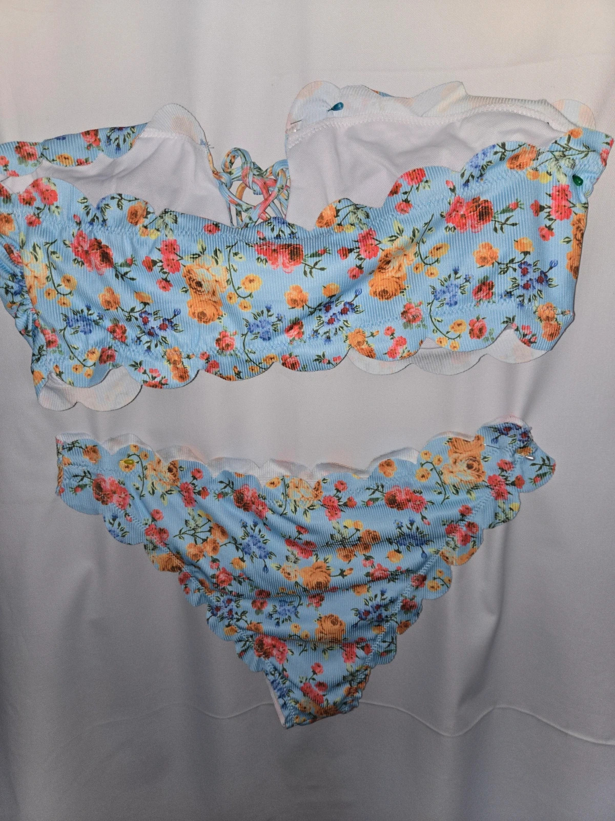 Bikini azul floral con bordes ondulados - Talla XL – Shein – taille XL / 42 / 14 2