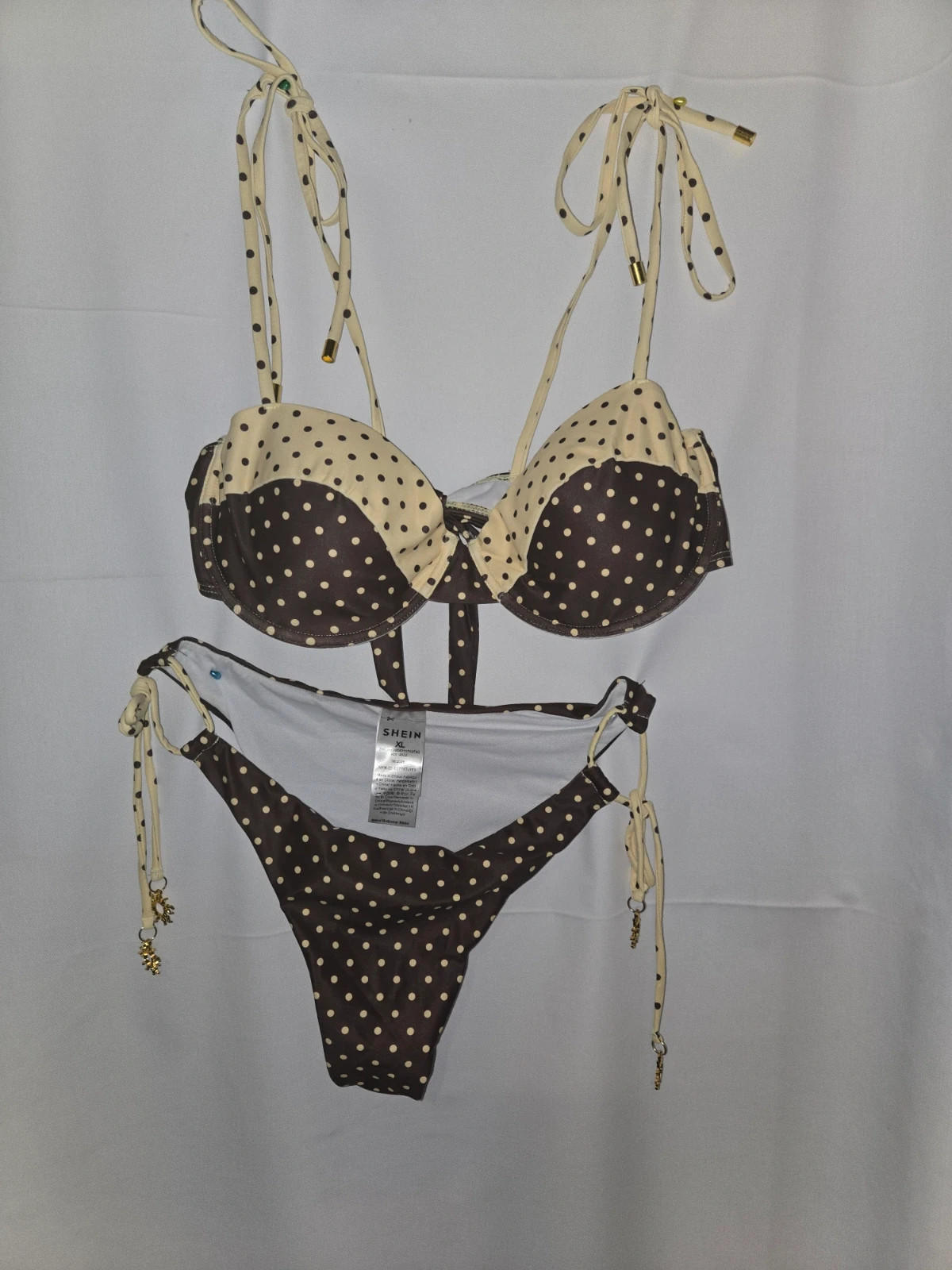 Bikini Marrón y Amarillo Pastel Lunares - Talla XL – Shein – taille XL / 42 / 14