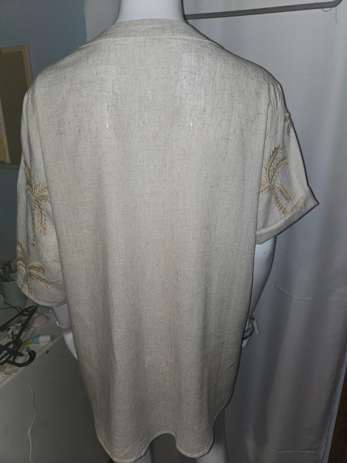 Camisa de lino beige con palmeras bordadas - Talla Única – Y.Two – taille Taille unique 3