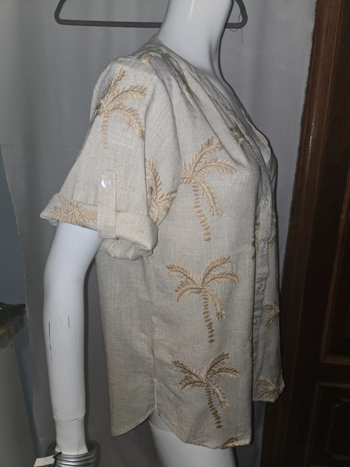 Camisa de lino beige con palmeras bordadas - Talla Única – Y.Two – taille Taille unique 2