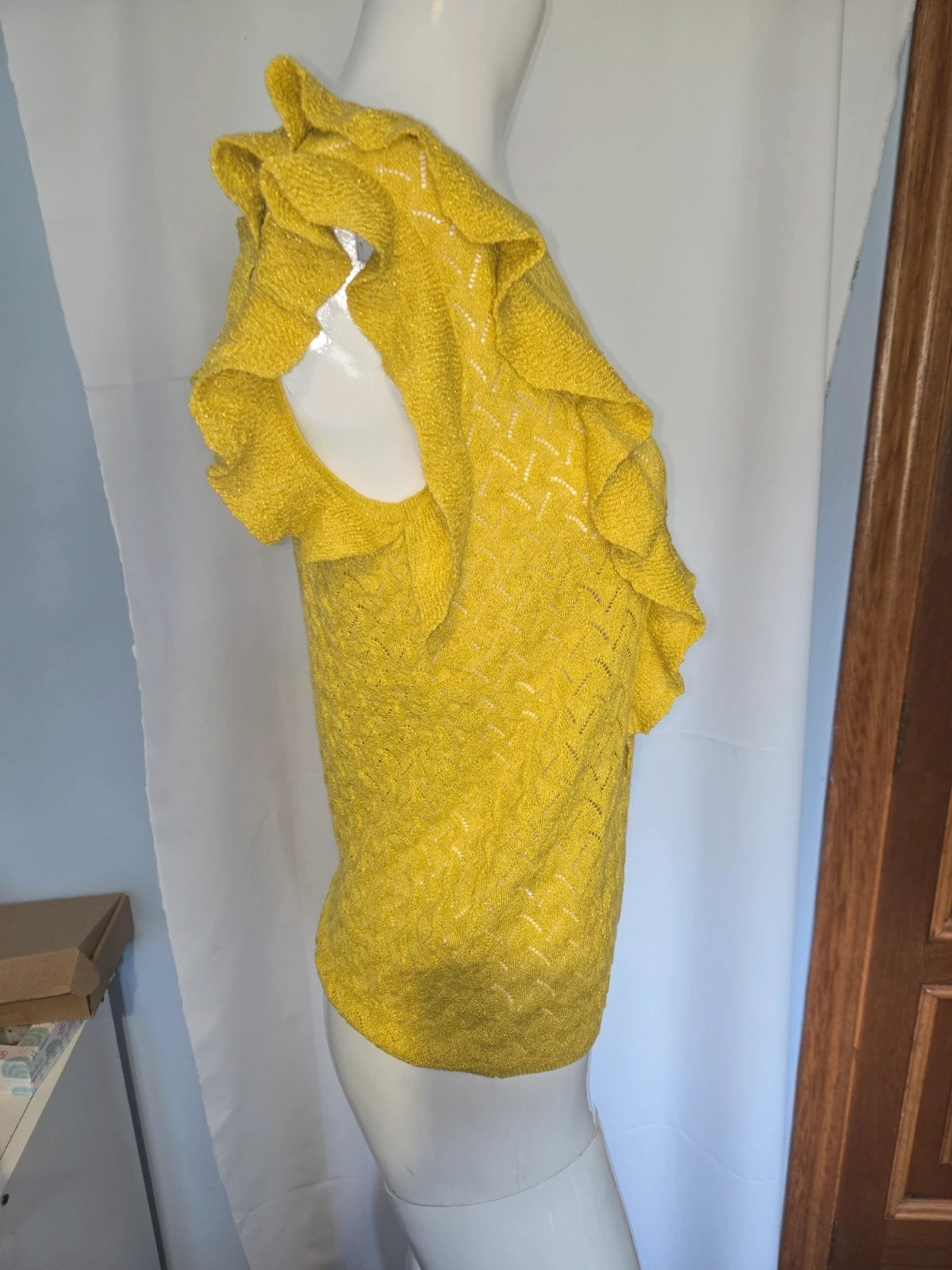 Jersey de punto calado amarillo mostaza con volantes - Talla M – MNG – taille M / 38 / 10 2