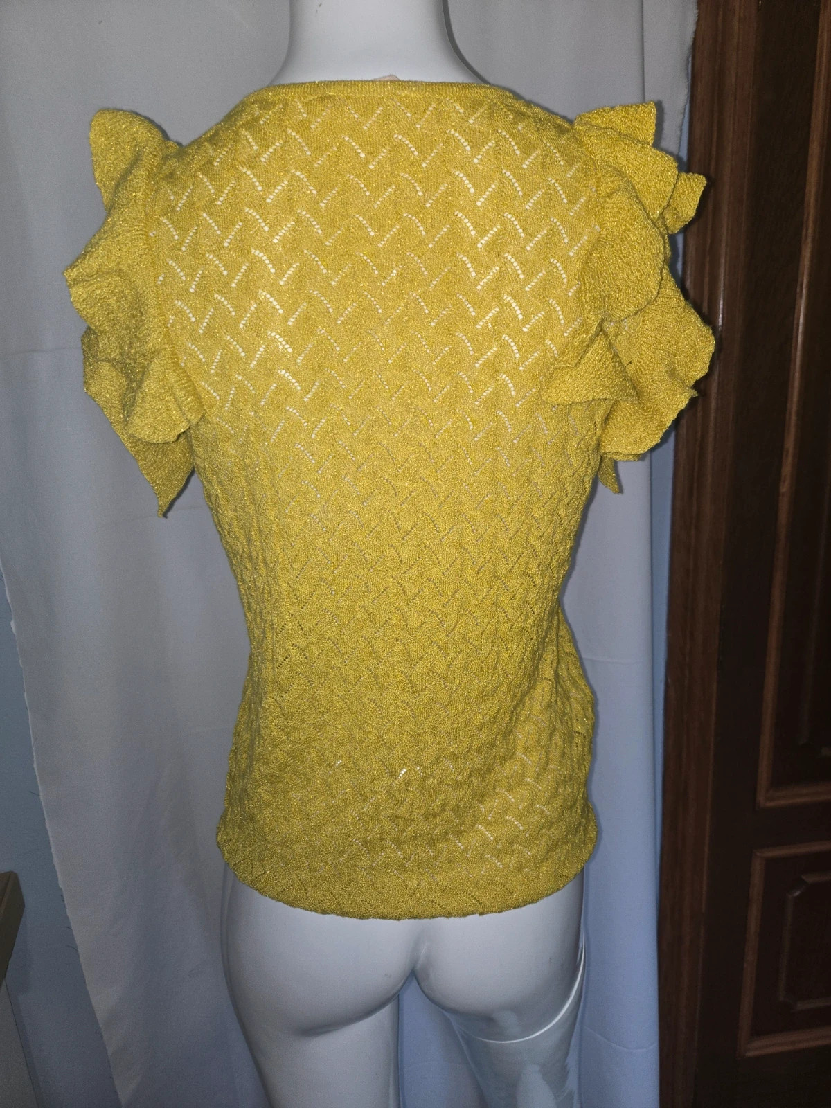 Jersey de punto calado amarillo mostaza con volantes - Talla M – MNG – taille M / 38 / 10 3