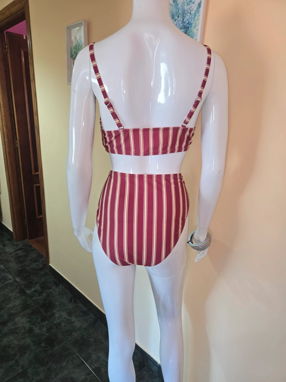 Bikini de talle alto a rayas granate y amarillo - Talla XL – Shein – taille XL / 42 / 14 4