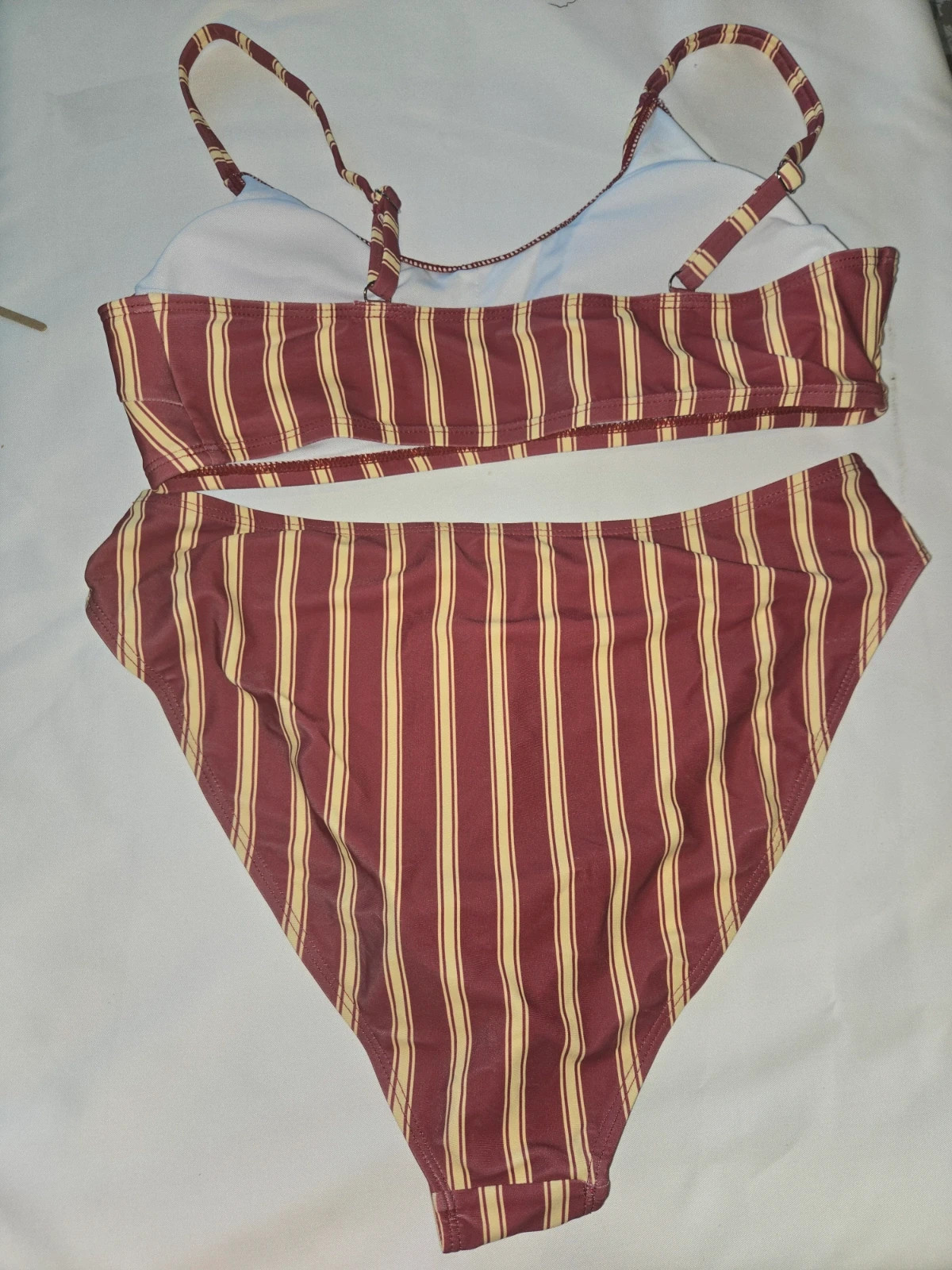 Bikini de talle alto a rayas granate y amarillo - Talla XL – Shein – taille XL / 42 / 14 2