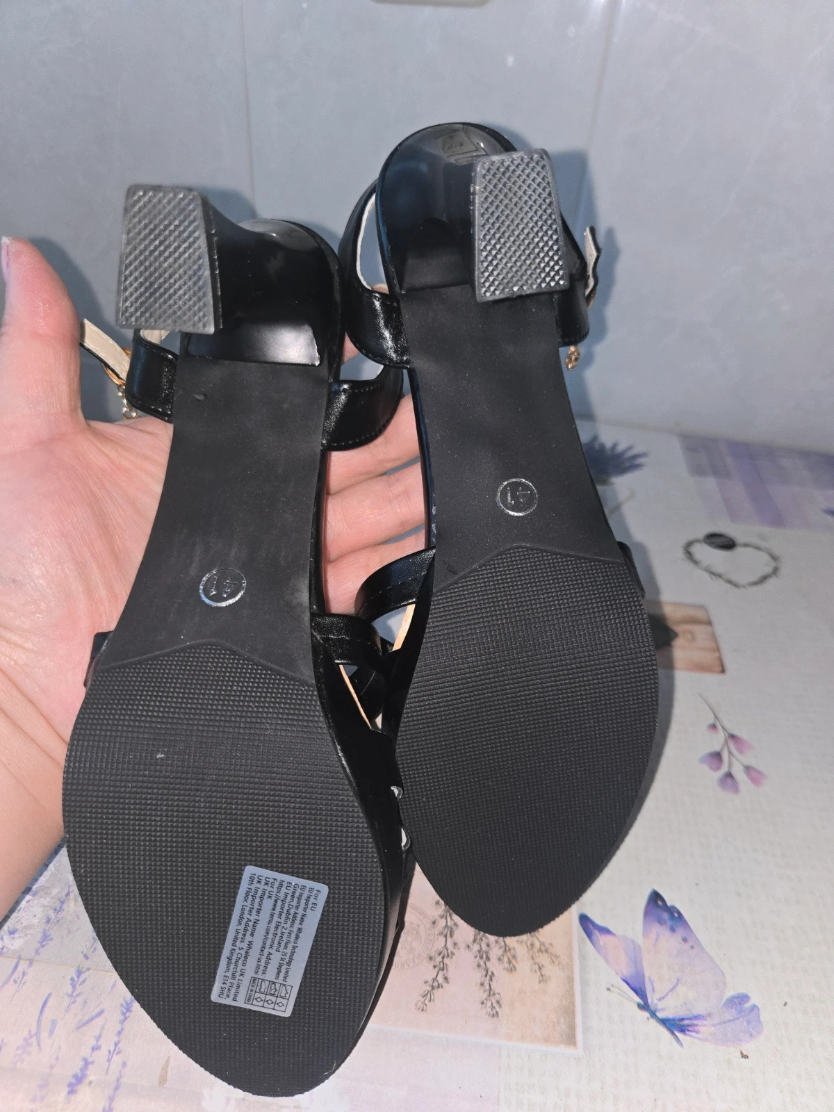 Sandalias de tacón negras con pedrería - Talla 40 – Local – taille 40 5