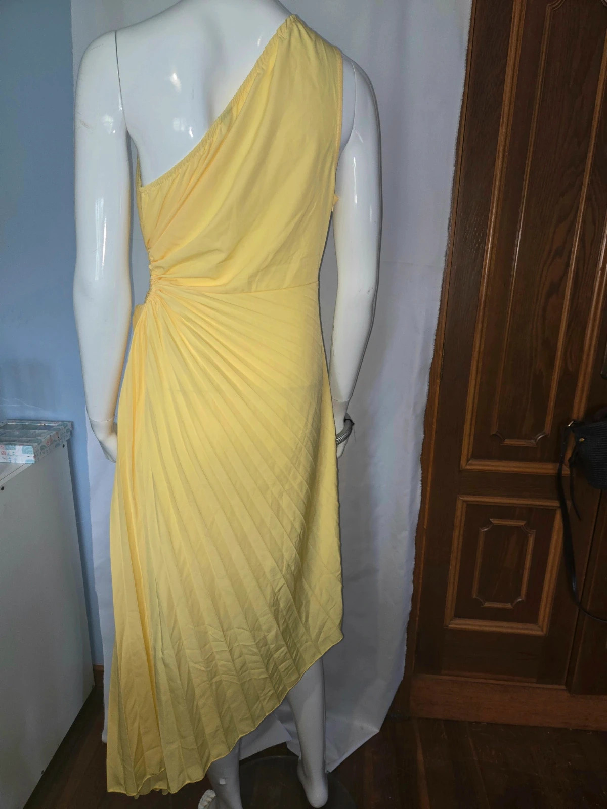 Vestido largo plisado asimétrico - Amarillo Canario talla M – Shein – taille M / 38 / 10 3