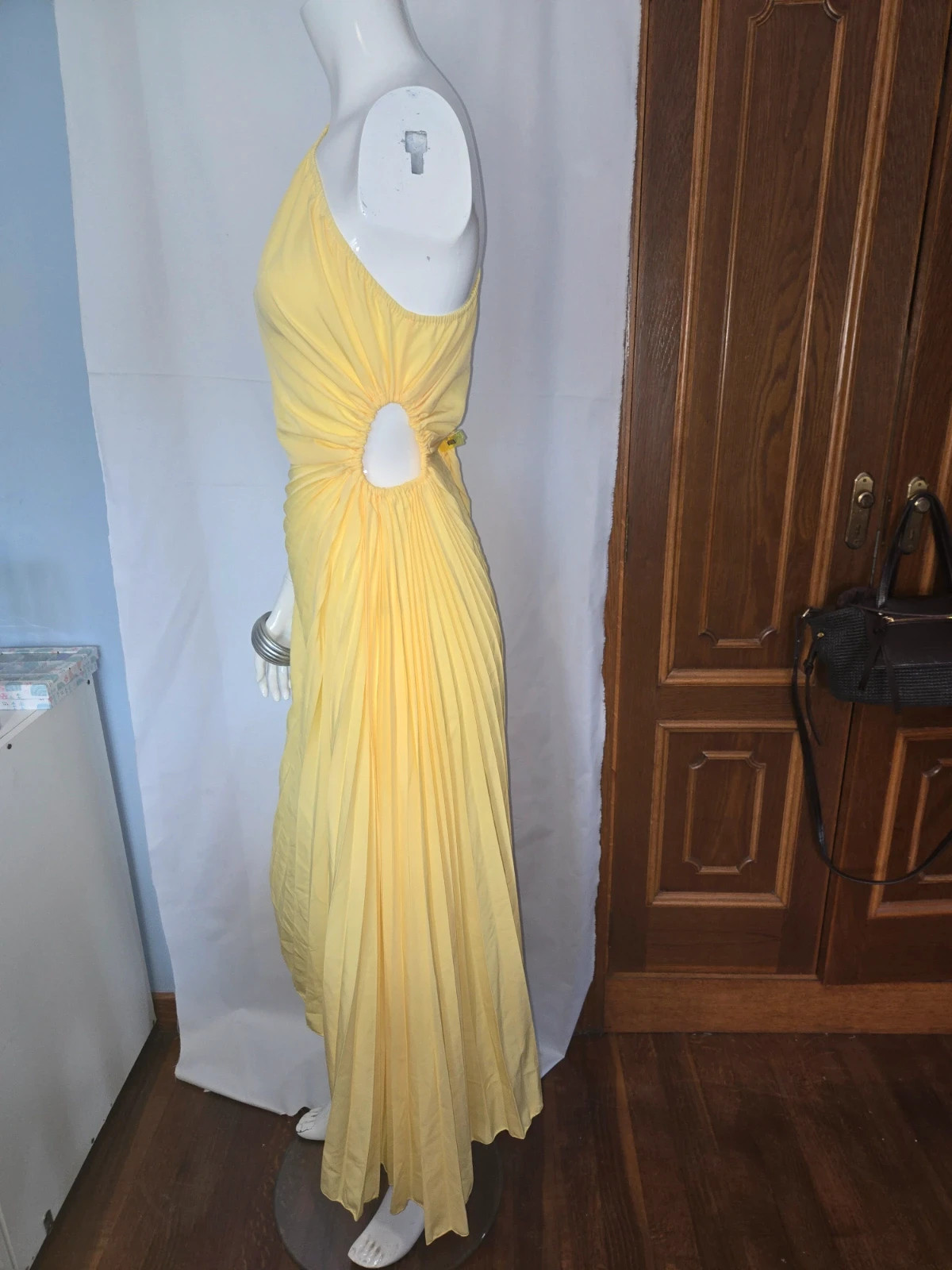 Vestido largo plisado asimétrico - Amarillo Canario talla M – Shein – taille M / 38 / 10 4