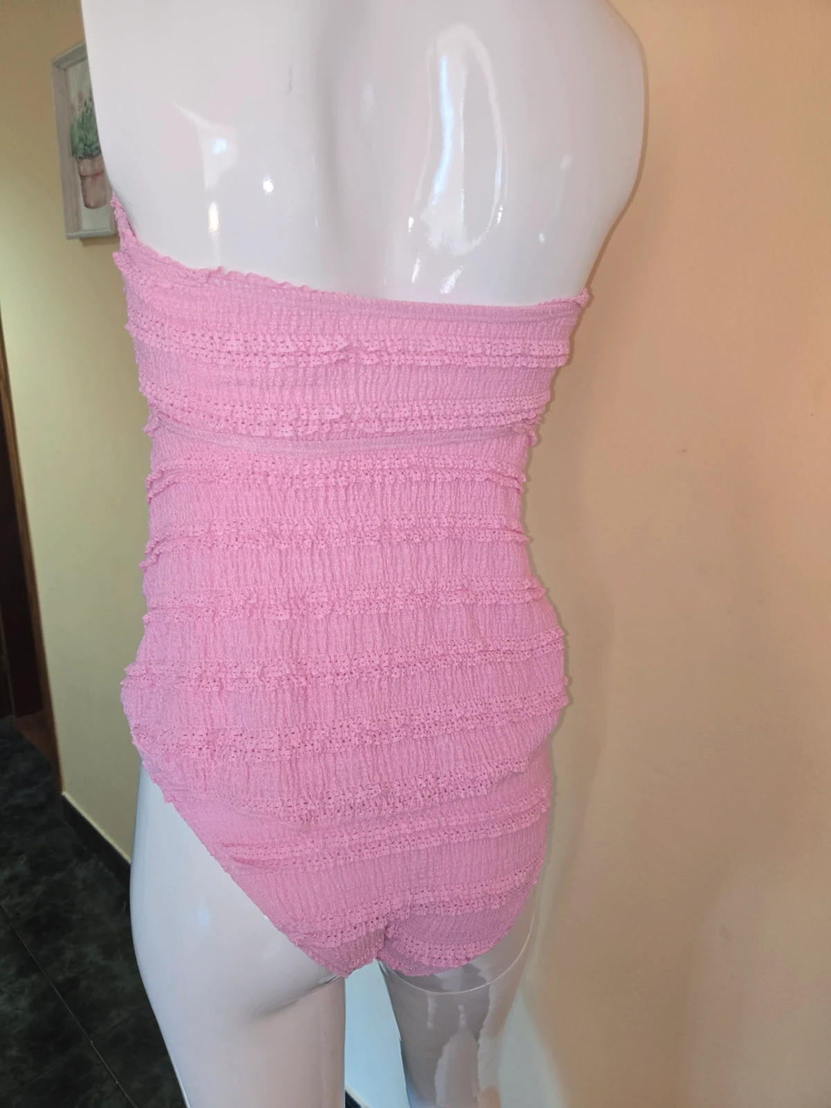Bañador Tankini de 2 piezas rosa con textura nido de abeja / rugoso talla S/ 15 años – Shein – taille S / 36 / 8 3