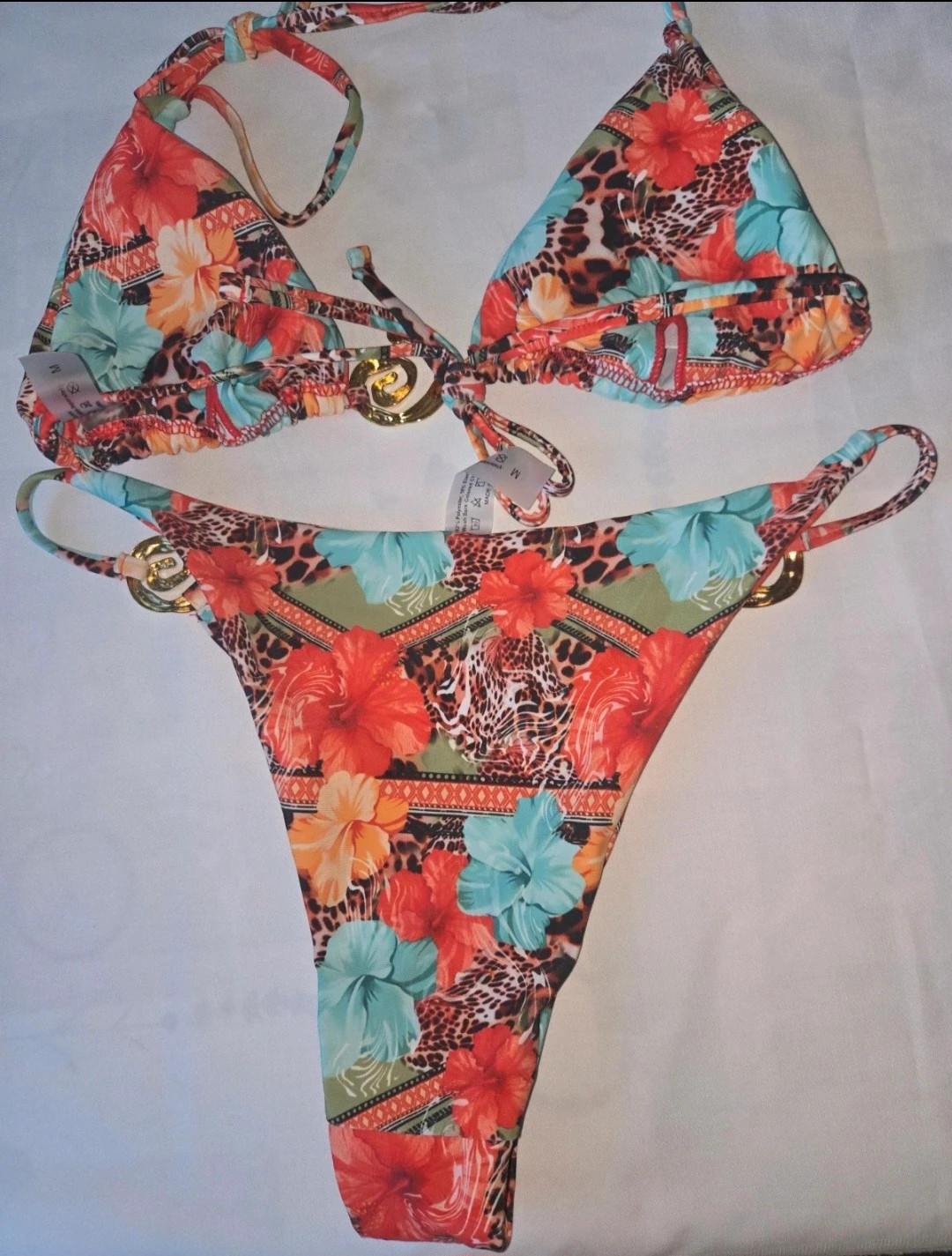 Conjunto de Bikini Tropical y Animal Print con Detalles Dorados – Shein – taille M / 38 / 10 2