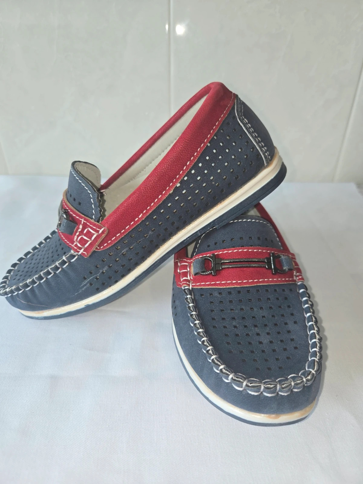 Mocasines de piel para niño - Marca Belles - Azul Marino y Rojo – Belles – taille 32 3