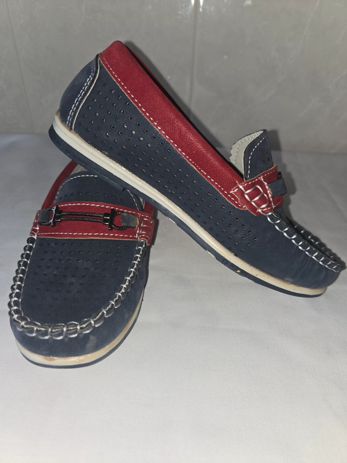 Mocasines de piel para niño - Marca Belles - Azul Marino y Rojo – Belles – taille 32 2