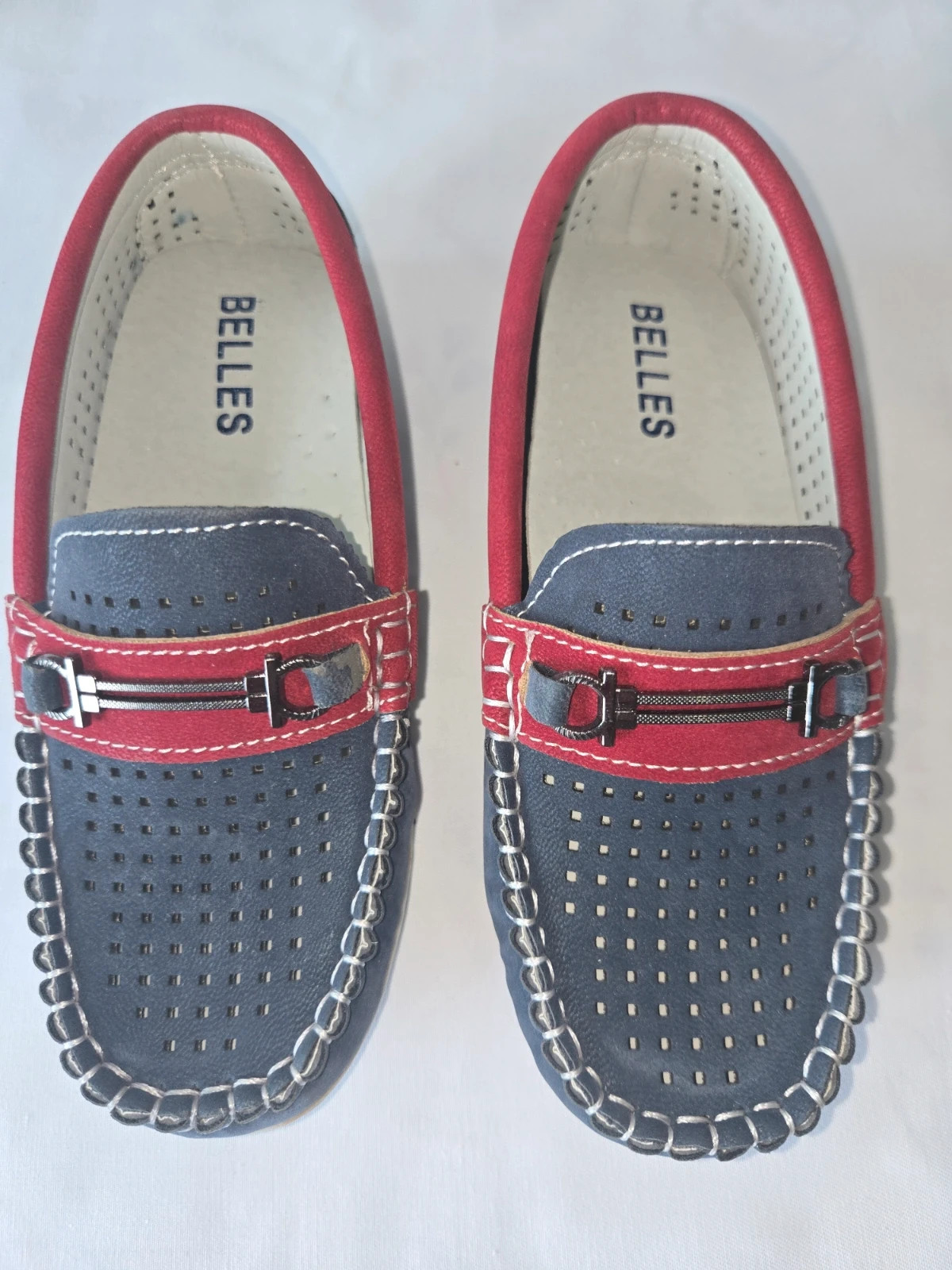 Mocasines de piel para niño - Marca Belles - Azul Marino y Rojo