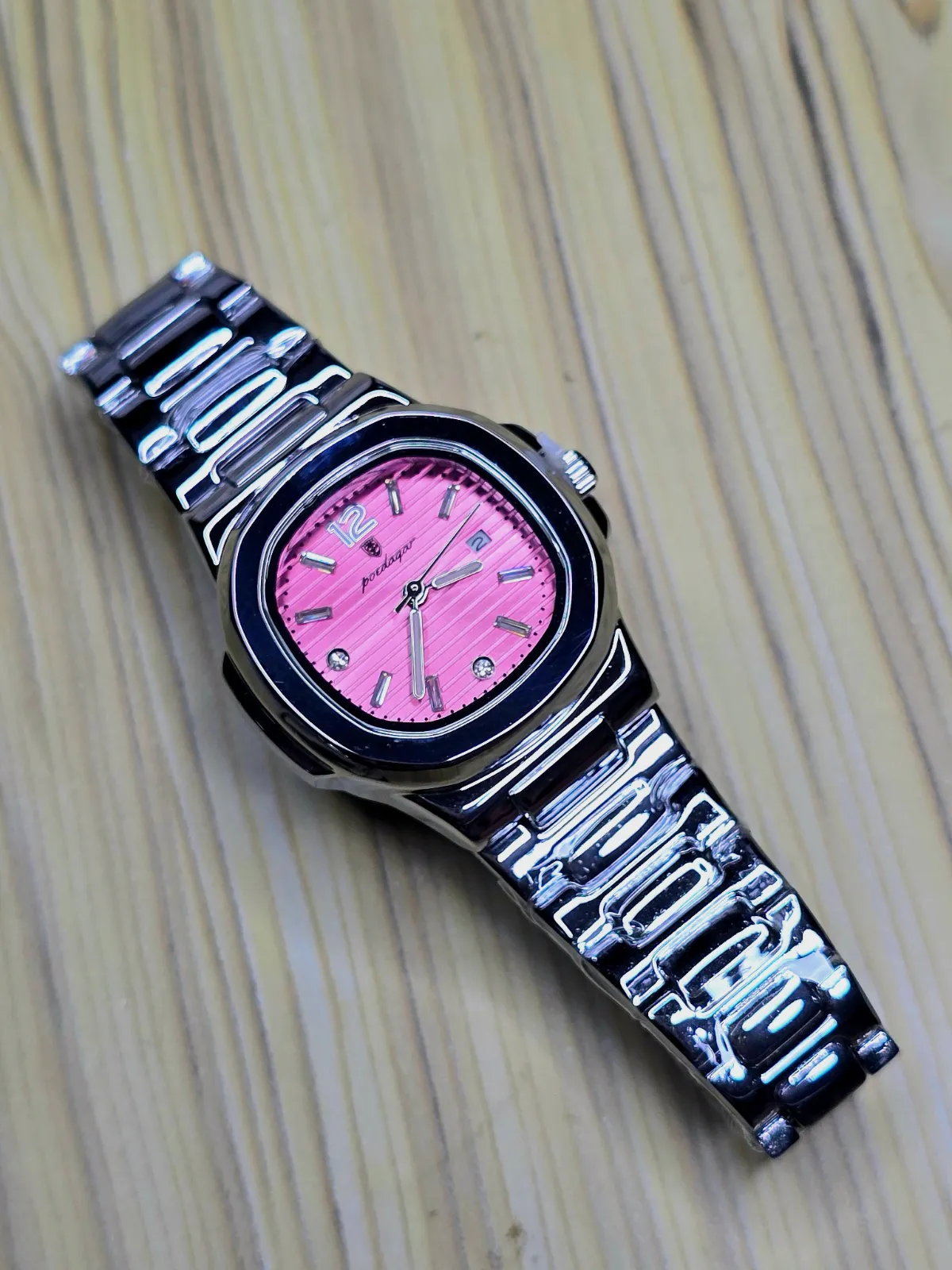 Pink Dial Silver Watch – Poedagar – taille Taille unique 3