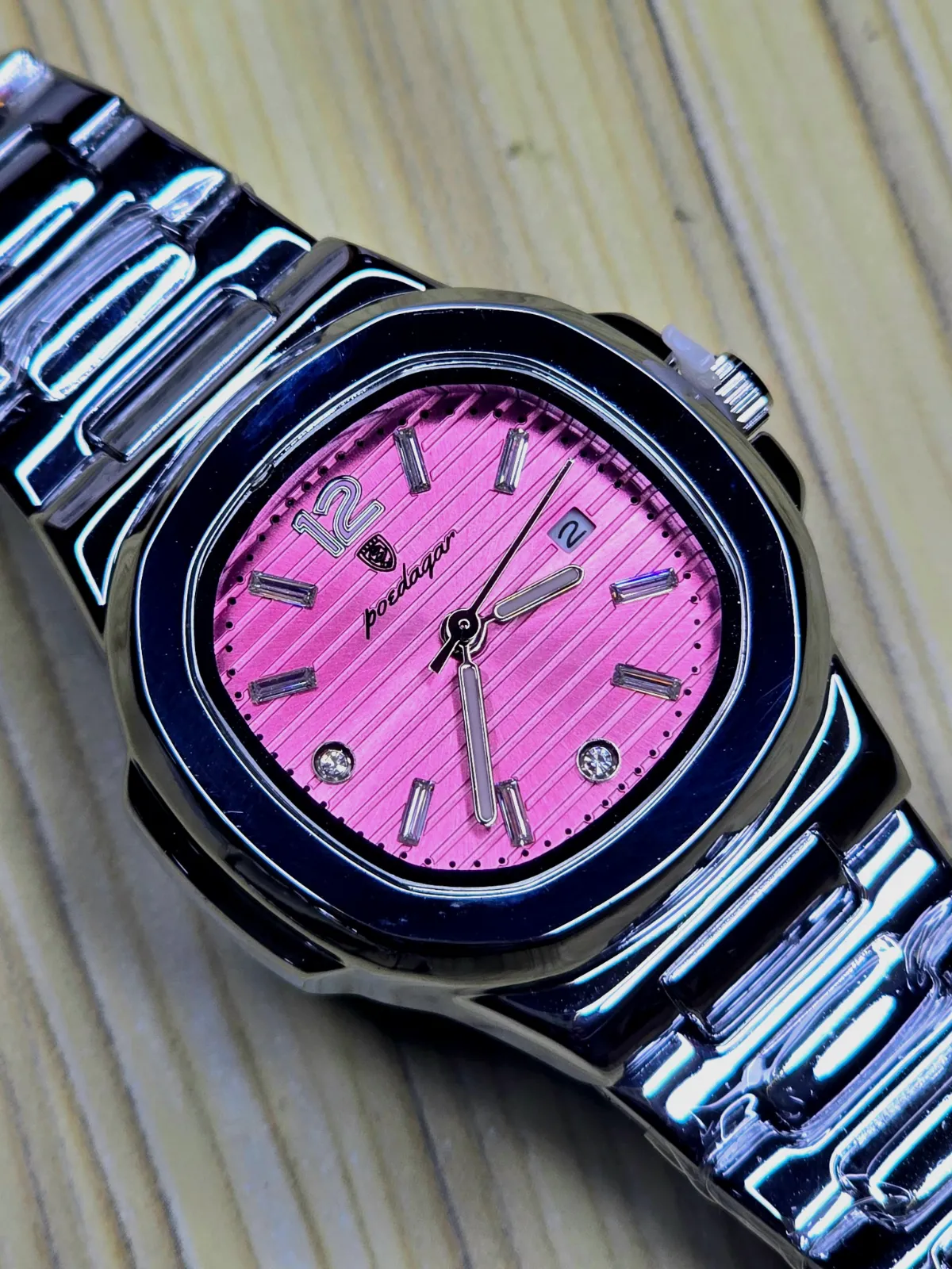 Pink Dial Silver Watch – Poedagar – taille Taille unique 2