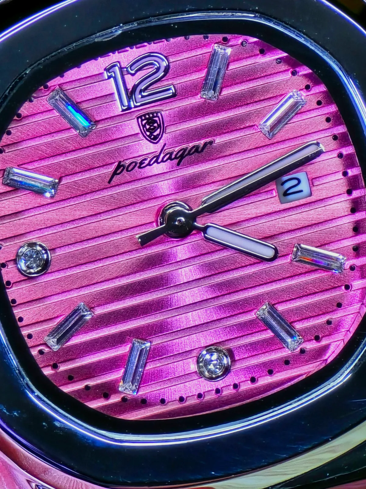 Pink Dial Silver Watch – Poedagar – taille Taille unique 6