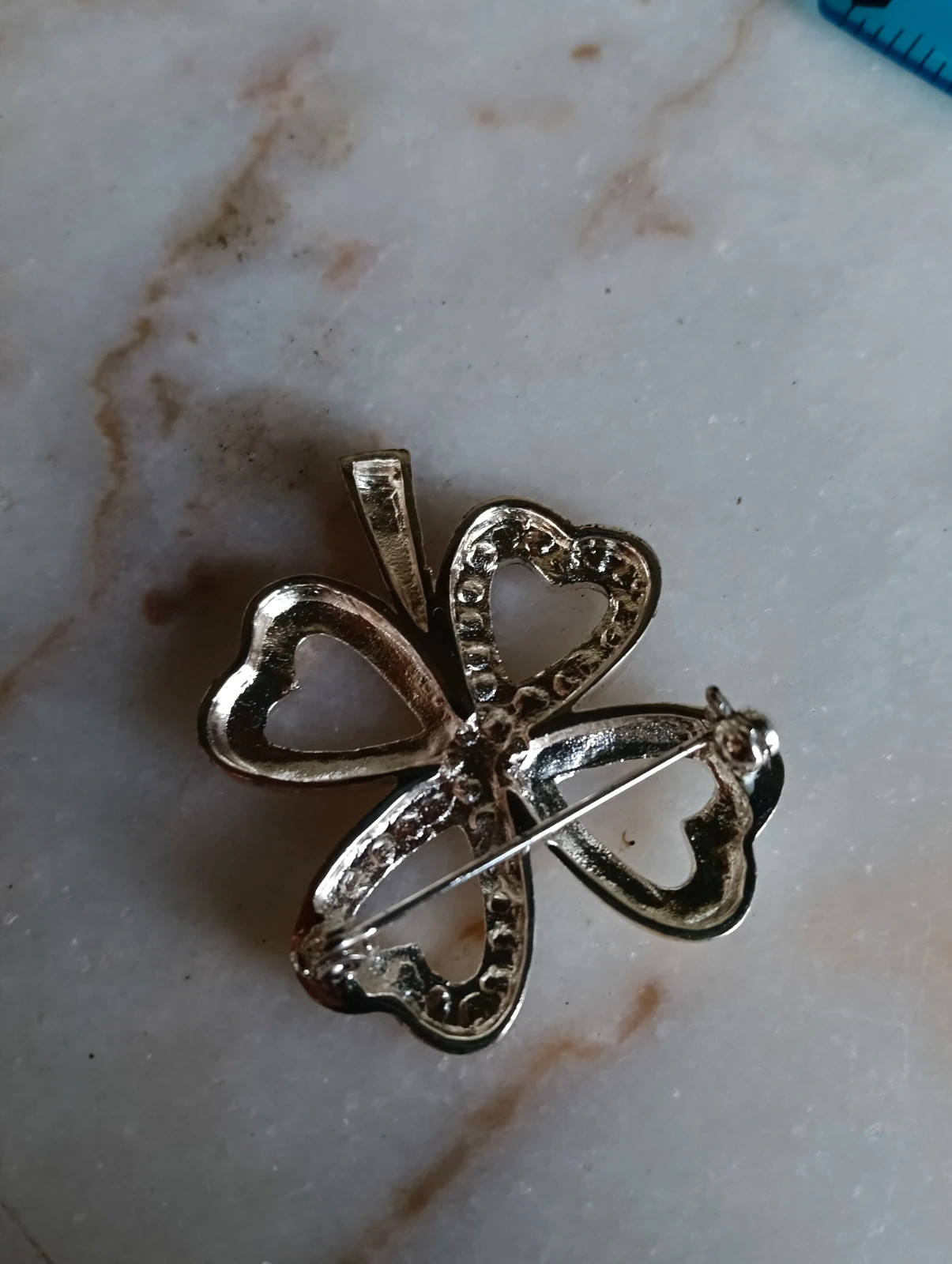 Vintage silver tone four leaf clover rhinestone brooch pin – Vintage Chic 3