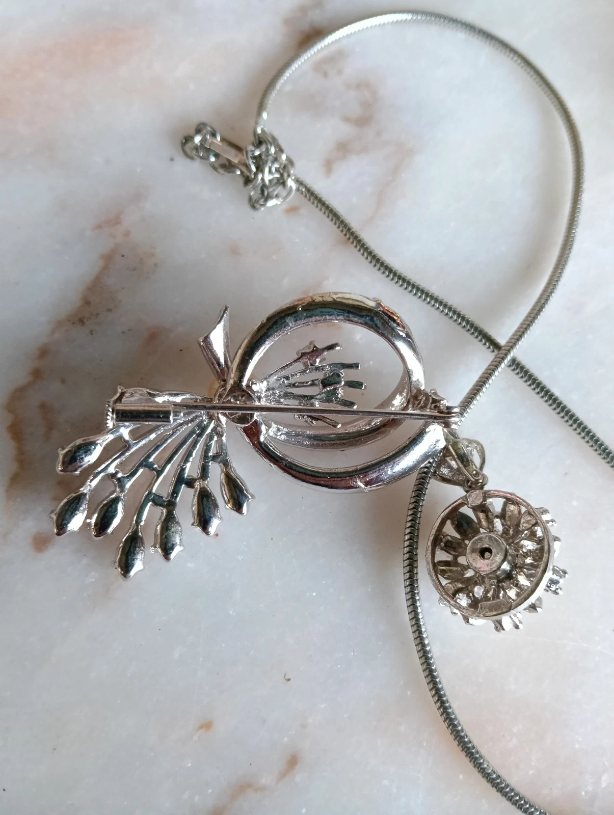 Vintage silver tone faux pearl pendant necklace and brooch – Vintage Chic 3