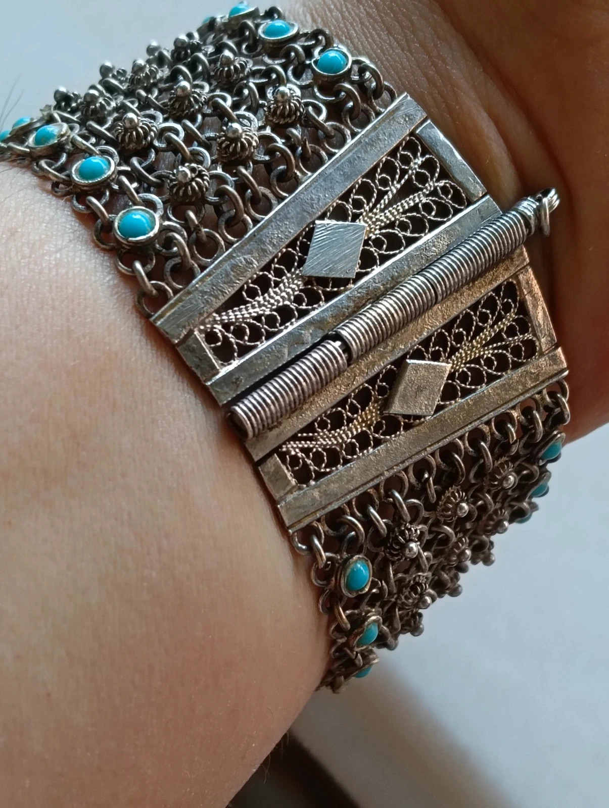 1920s vintage Bracelet sterling silver turquoise – Vintage Chic