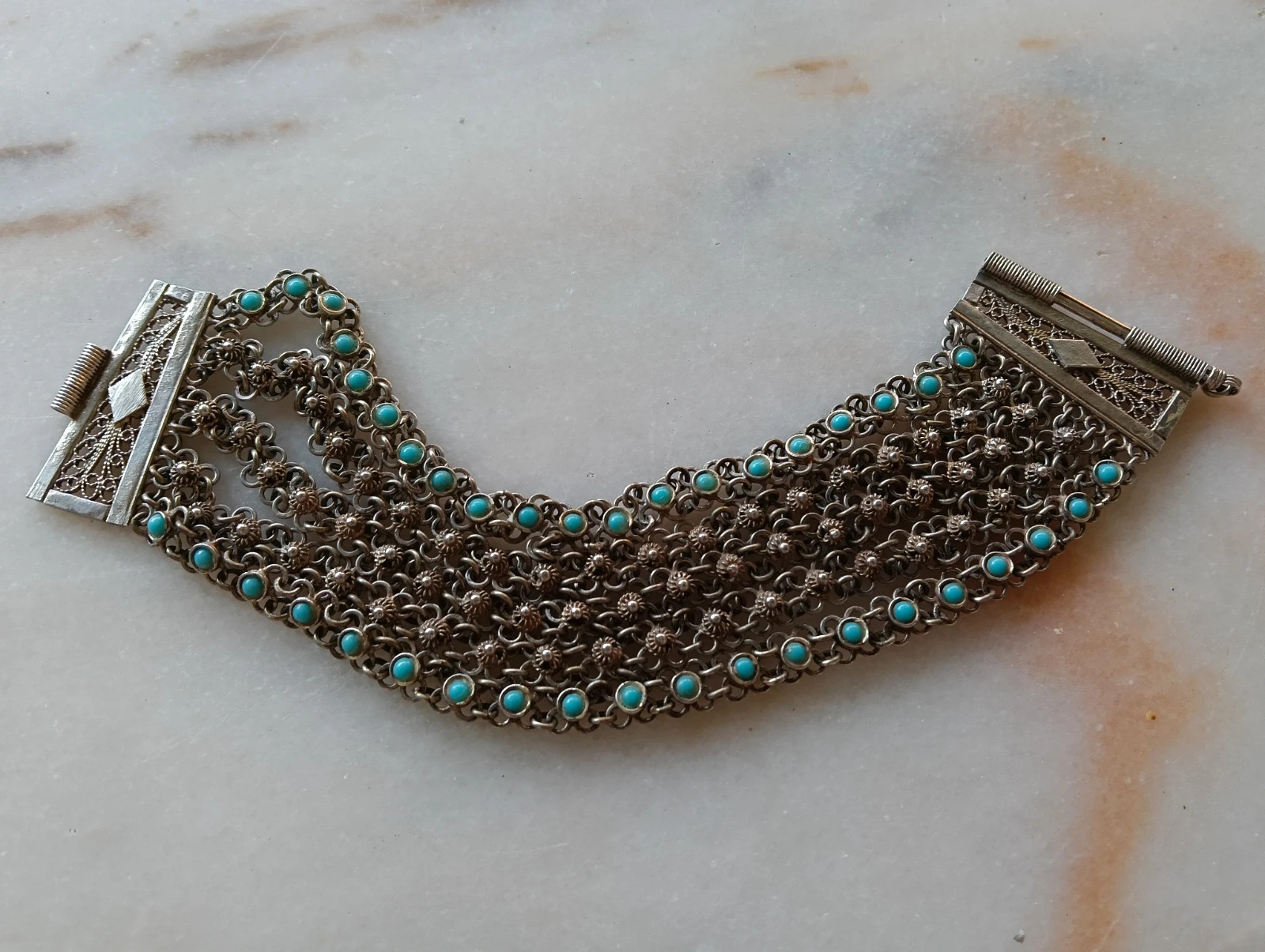 1920s vintage Bracelet sterling silver turquoise – Vintage Chic 2