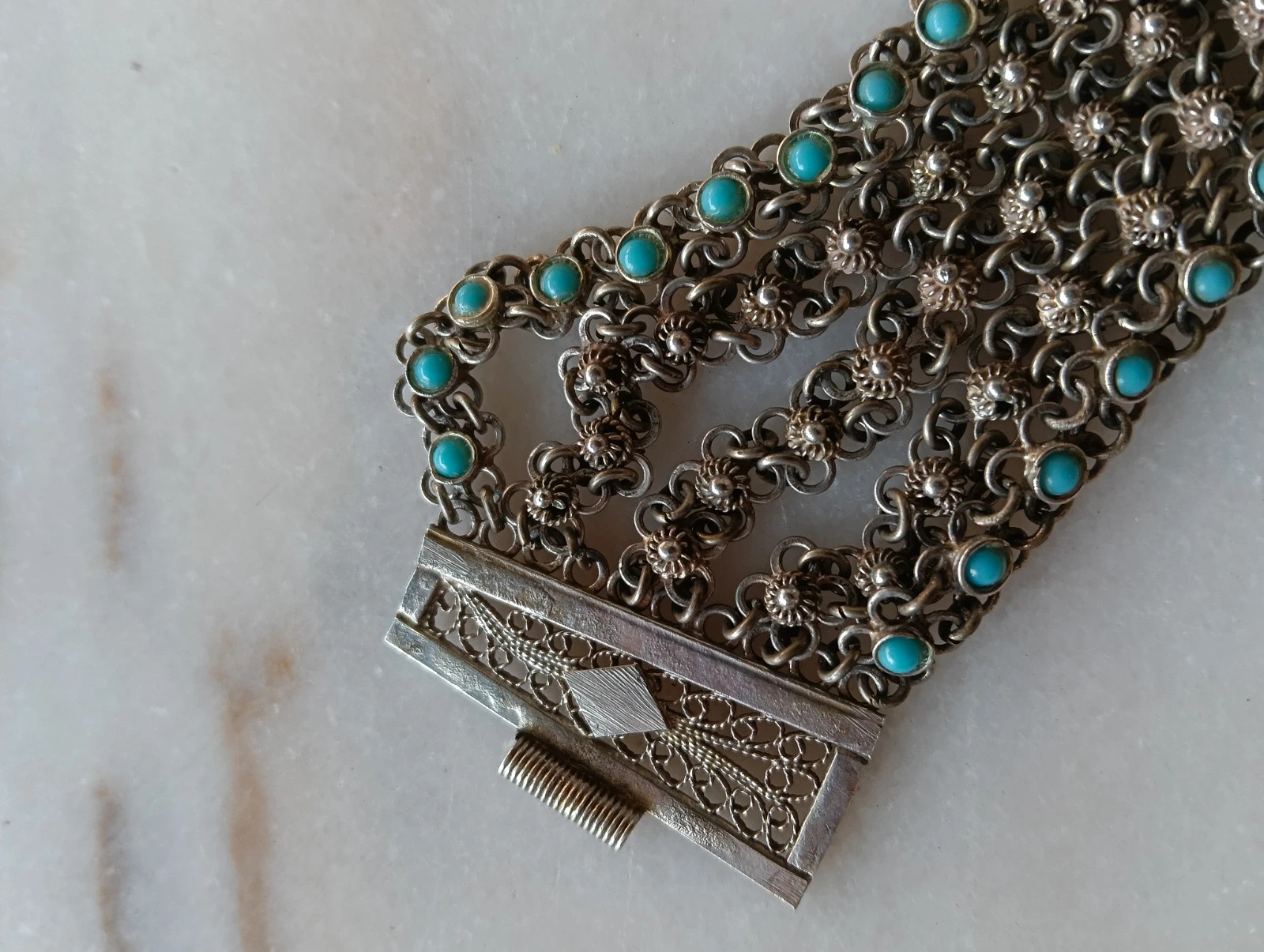 1920s vintage Bracelet sterling silver turquoise – Vintage Chic 3