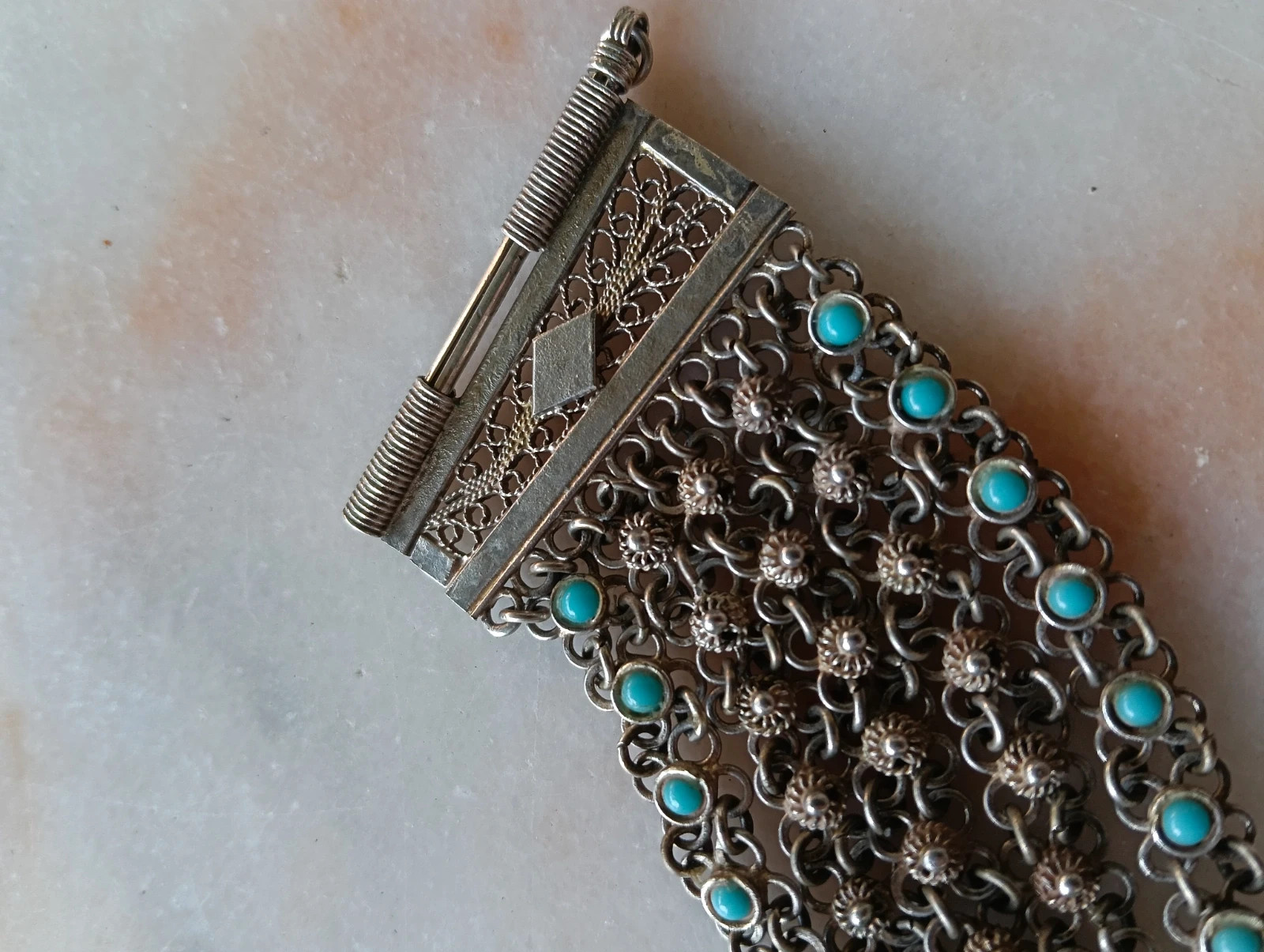 1920s vintage Bracelet sterling silver turquoise – Vintage Chic 4